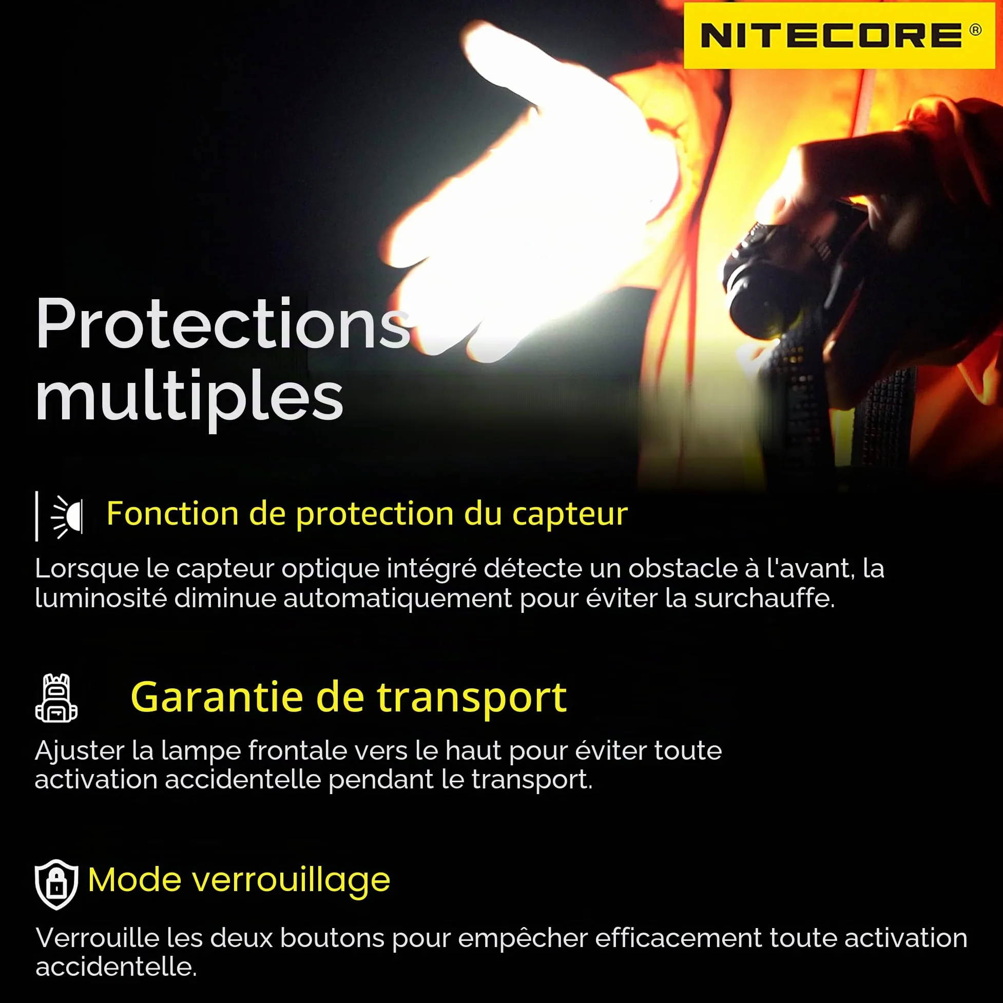 Nitecore NU43 Lampe frontale légère 1400 lumens avec batterie 3400 mAh rechargeable USB-C