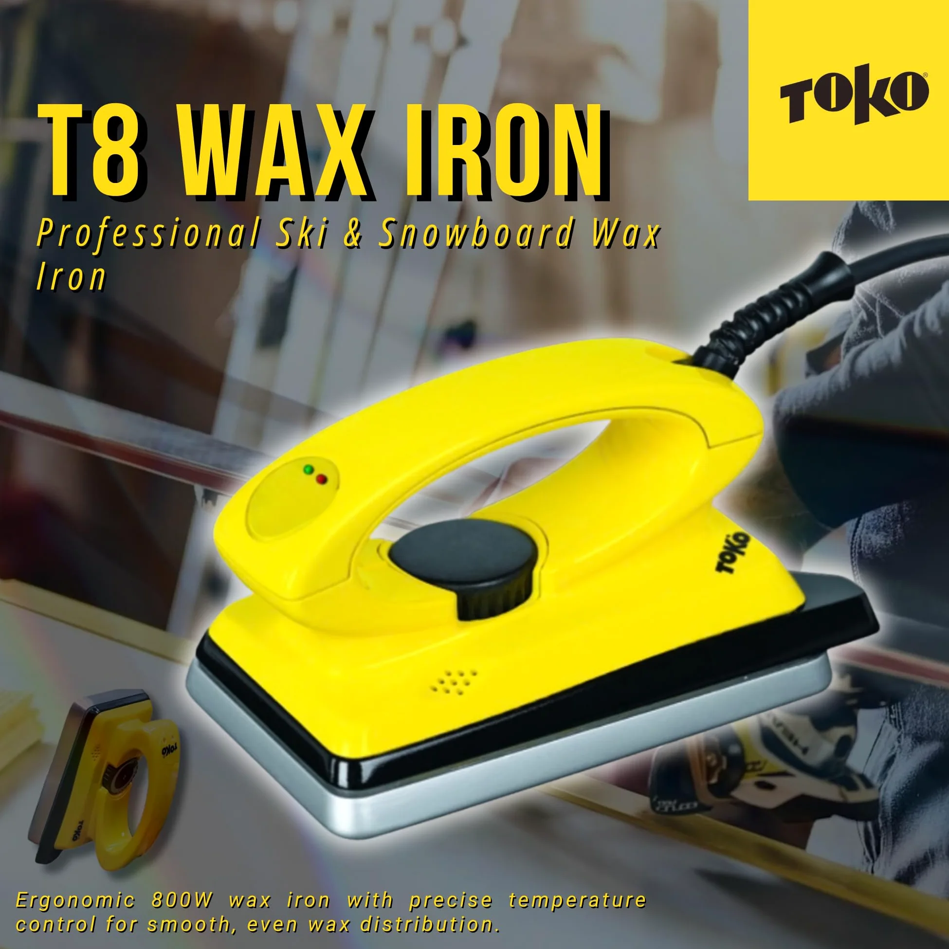 Toko T8 Hot Wax Iron - Ergonomic Ski and Snowboard Waxing Tool with Adjustable Temperature - 110V for use in the USA