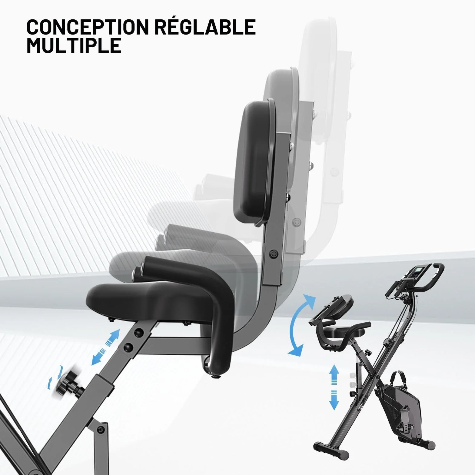 Vélo d'appartement pliable 4 en 1 ergomètre 150 kg résistance magnétique réglable écran LCD fitness bike capteurs à pulsation