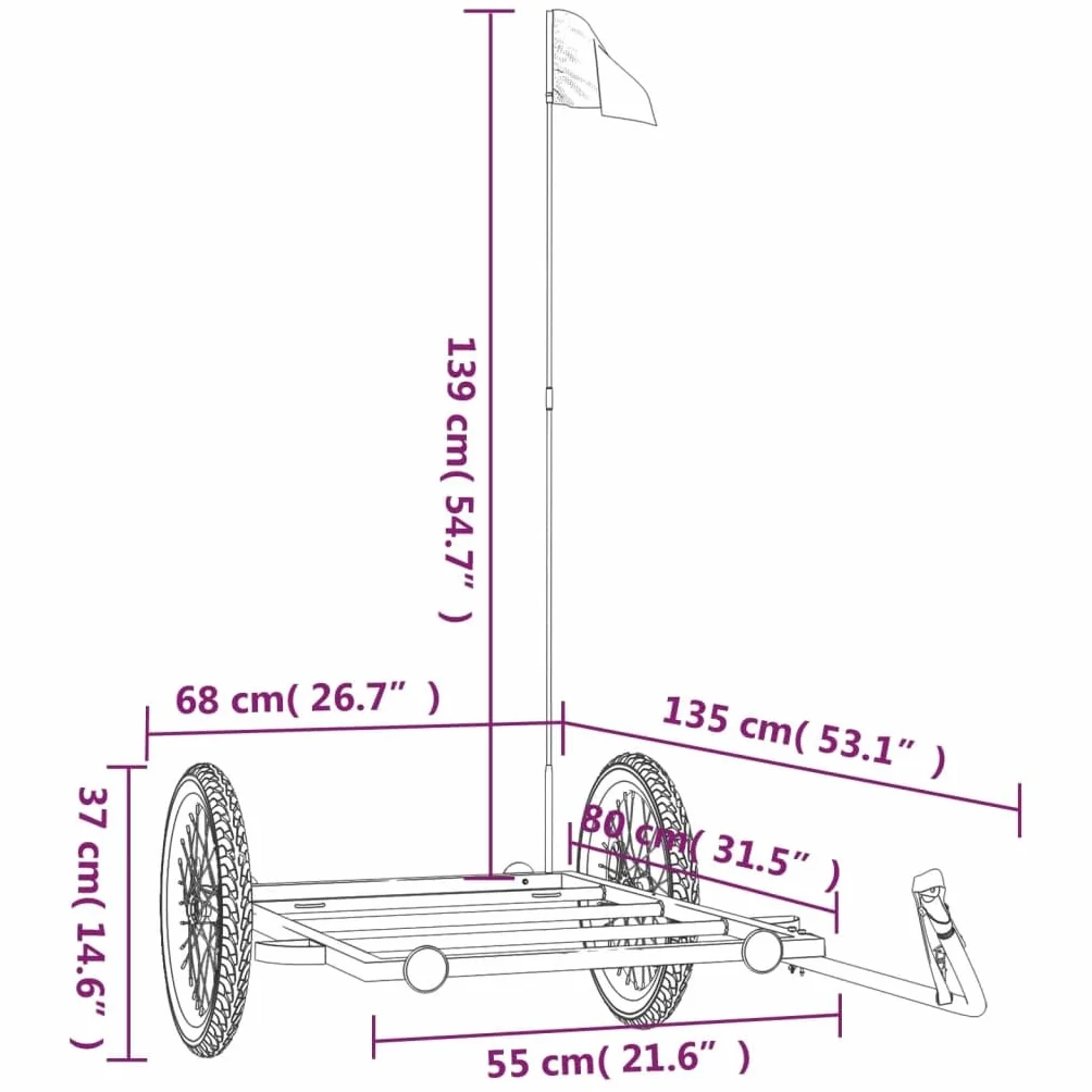 Remorque Vélo Acier Peint 135x68x37 cm Noir Capacité 45 kg VidaXL