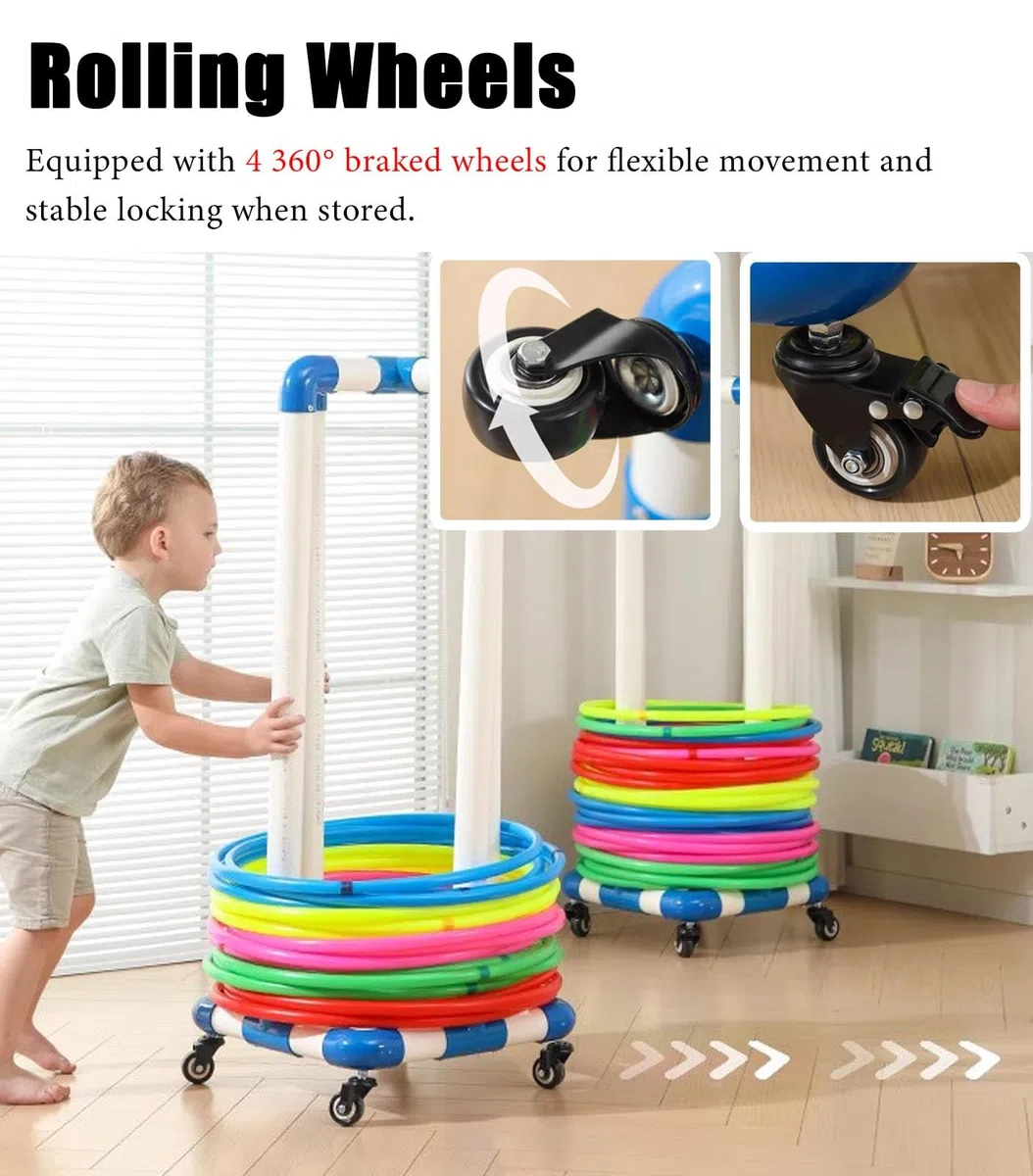 Support de Hula Hoop - Chariot de rangement pour intérieur et extérieur - Organiseur de fitness pour centres de garde d'enfants