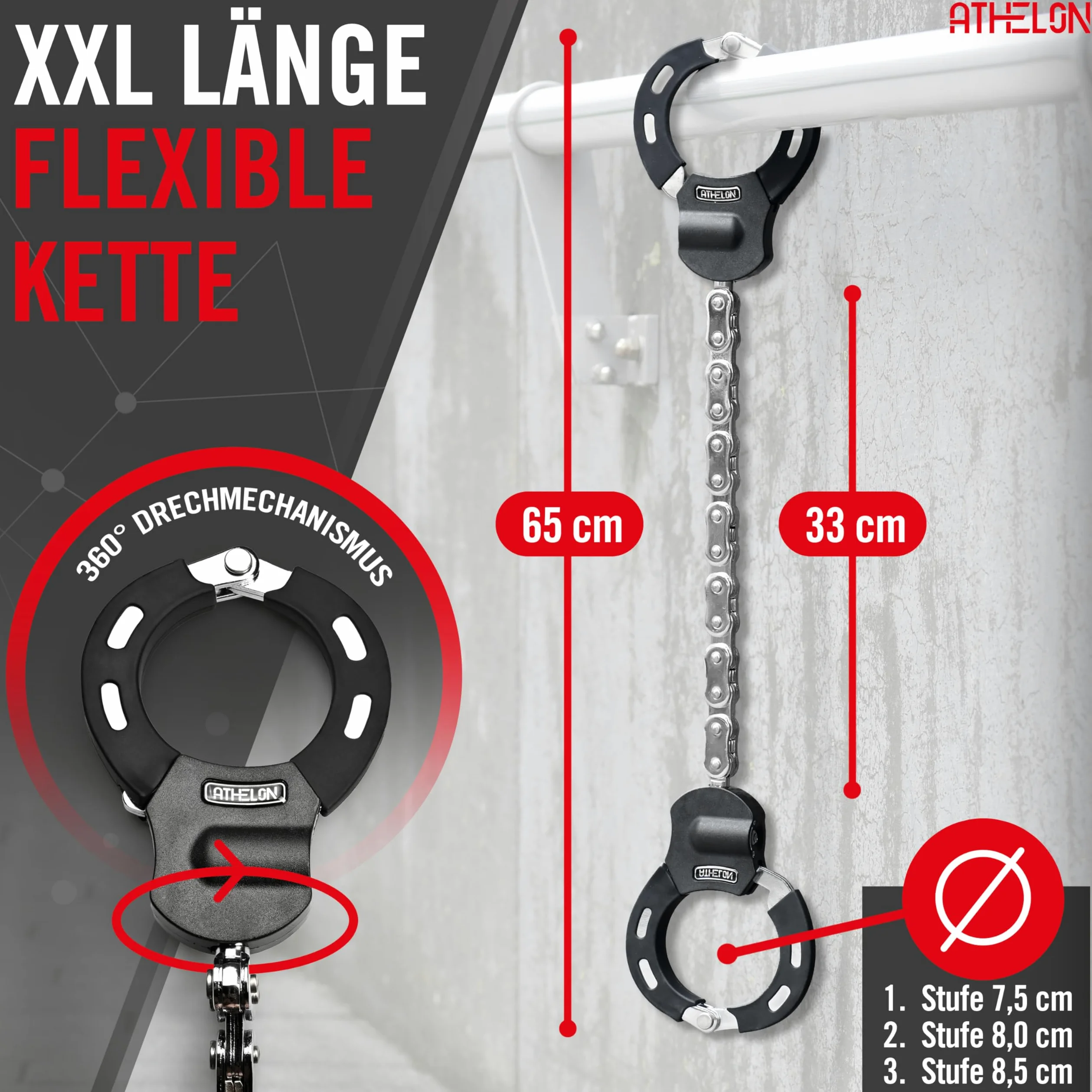 ATHELON Serrure pour scooter électrique [extra sûr] – Antivol à menottes long et résistant aux coupures pour scooter électrique avec protection anti-rayures avec accessoires [étui et 4 clés] – pour