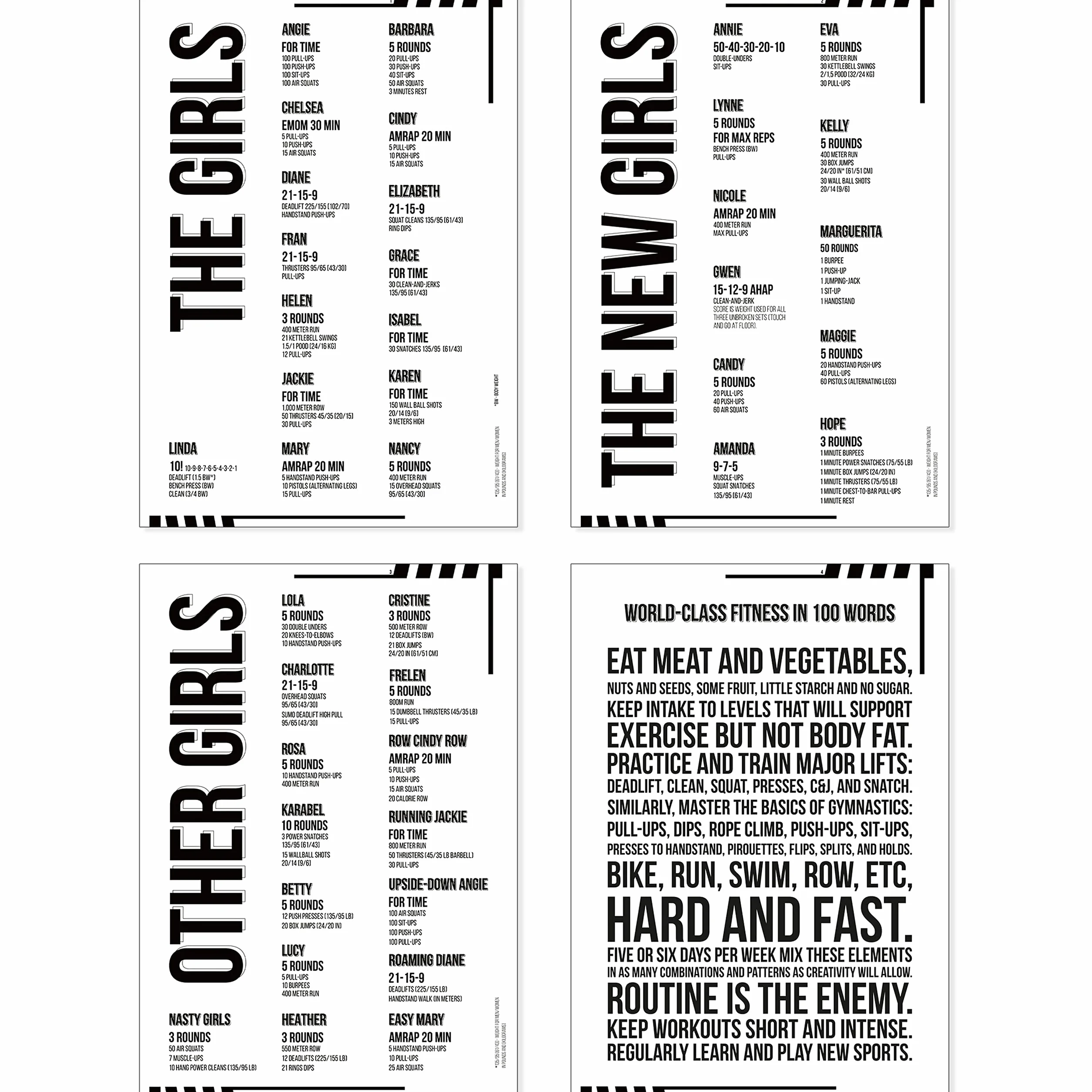 Affiches d'entraînement Cross Training Lot de 3 A3 plastifiées WODs