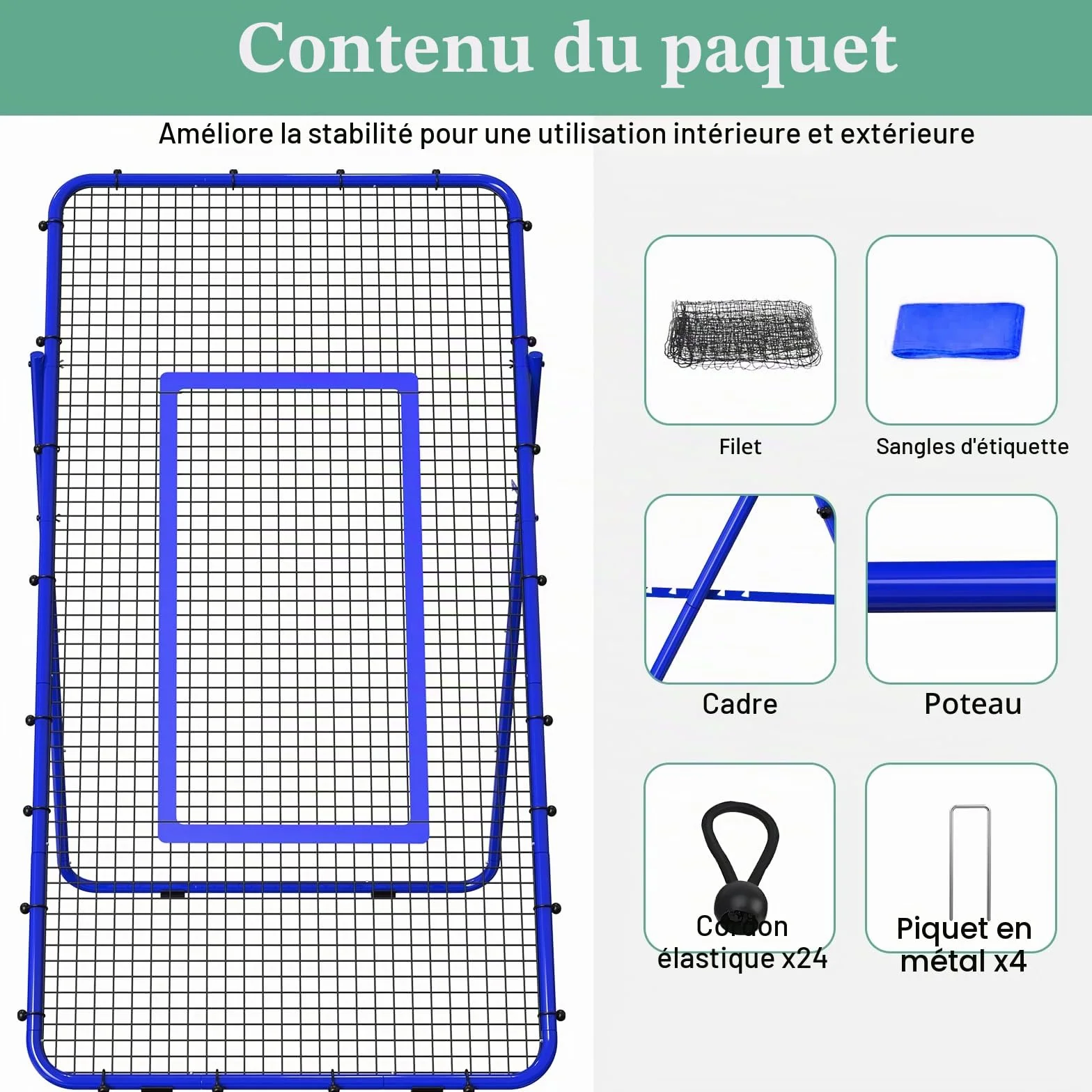 Filet de Rebond Volley-Ball Football 2,1 x 1,2 m réglable Portable pour Enfants Adolescents