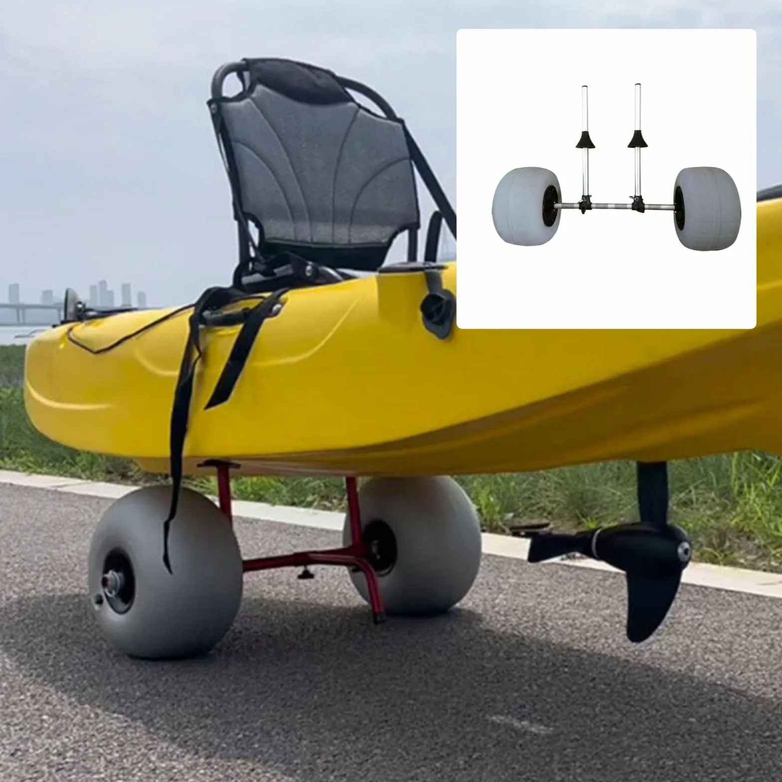 Gralara Chariot Transport Kayak Roues Larges Porte-Bateau Barre Centrale Loisirs Aquatiques, Chariot Pliant