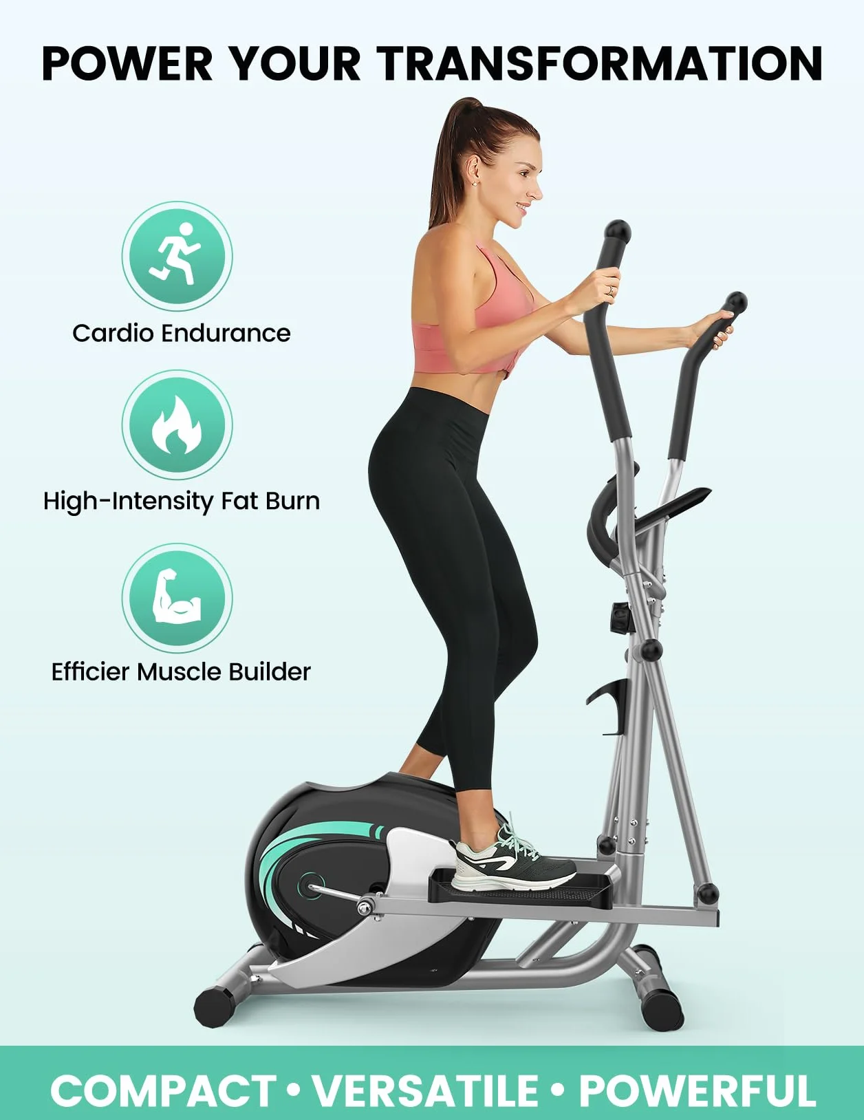 THERUN Vélo Elliptique Compact 16 Niveaux Résistance Réglable avec Capteur Pouls Écran LCD