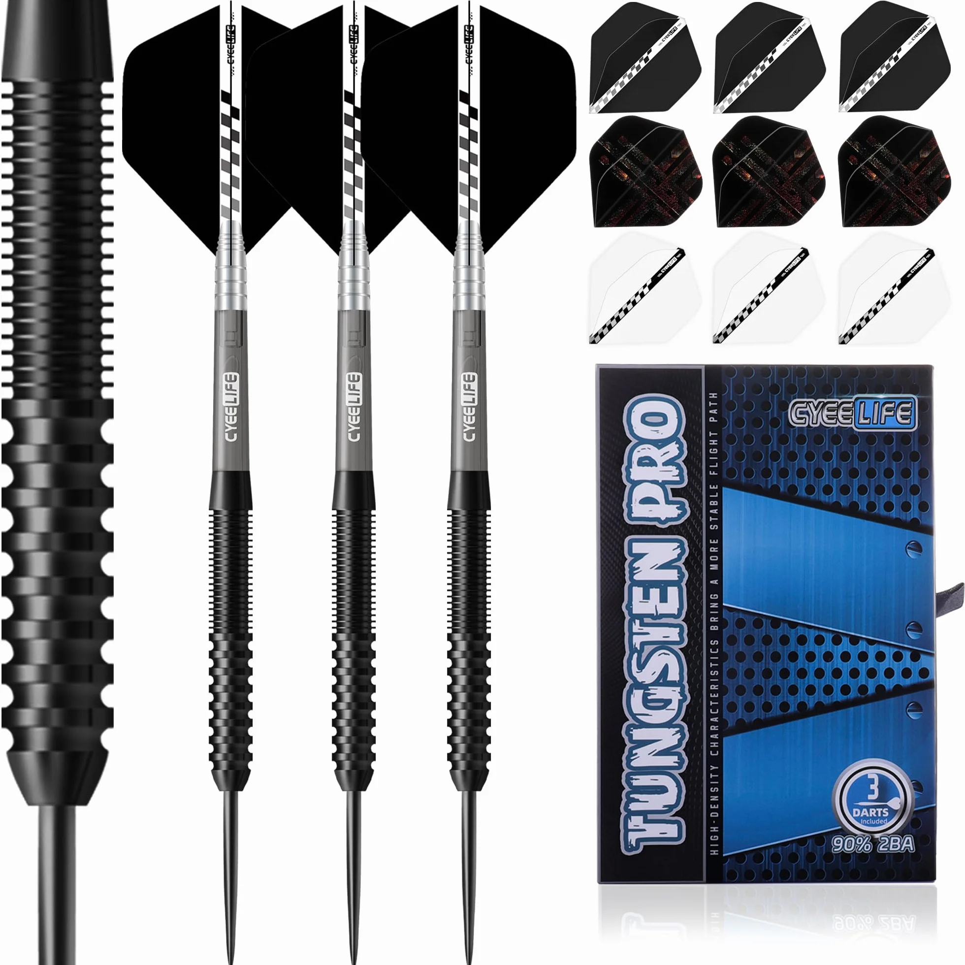 CyeeLife Lot de fléchettes professionnelles en tungstène 23 g avec pointe métal (Noir)