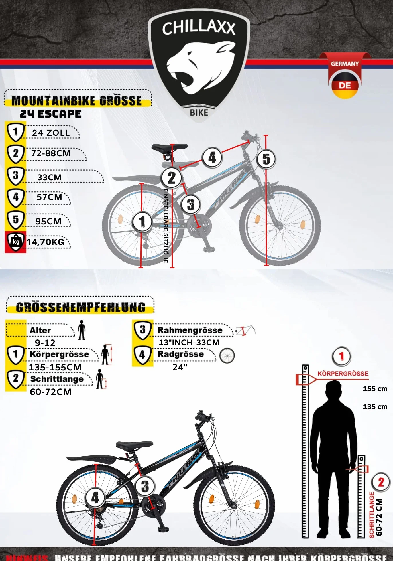 Chillaxx Bike Escape VTT 24 26 pouces 21 vitesses