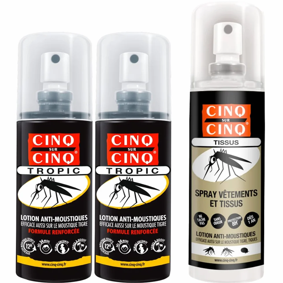 Kit Haute Protection Contre Les Moustiques Cinq sur Cinq Lot de 2 Spray Tropic 75 ML + Spray Vêtement 100 ML