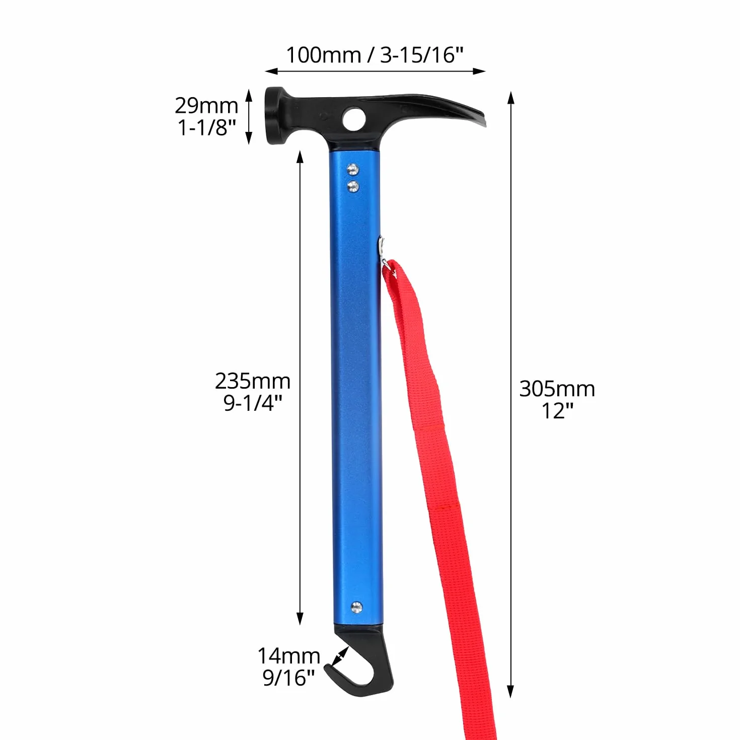 Marteau de Camping QWORK 30.5 cm, Maillet Extérieur en Aluminium avec Extracteur de Piquets