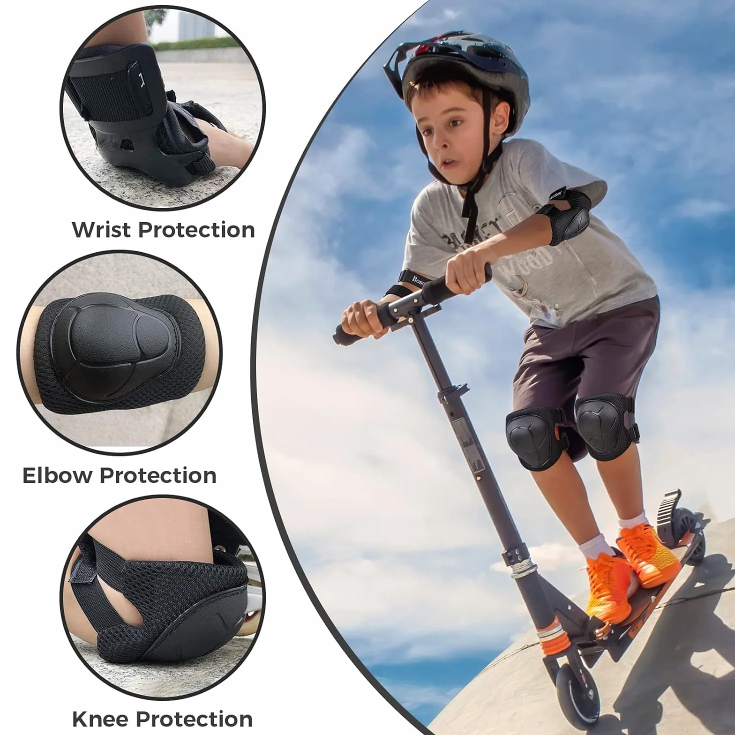 Protection Roller Enfant Rose 6 Pièces Genouillère Sport Fille Adolescents (Noir)
