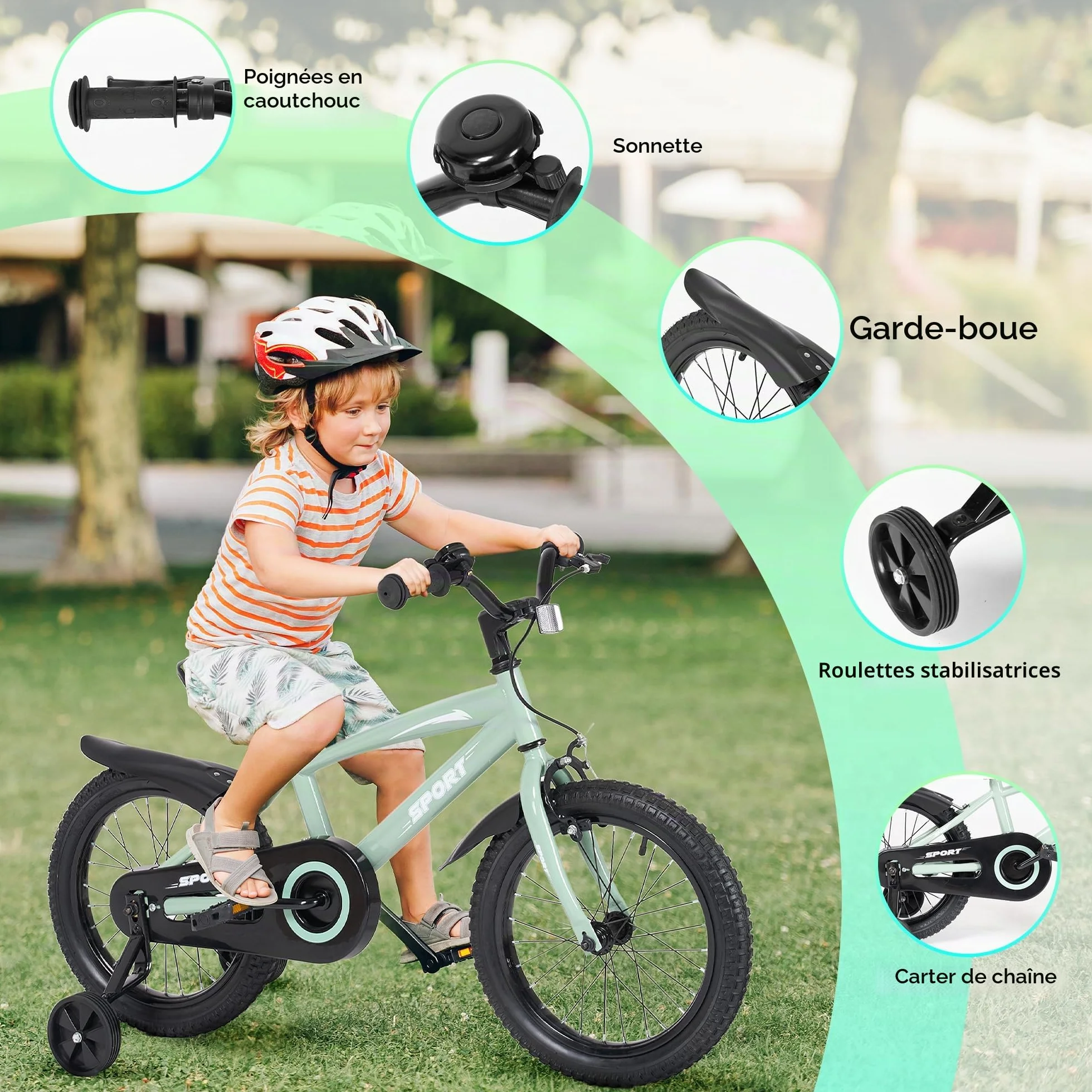 BODIOO Vélo Enfant 12 Pouces Siège Réglable Double Freins Roues Stabilisatrices Réflecteur Garde-Boue 84-97 cm