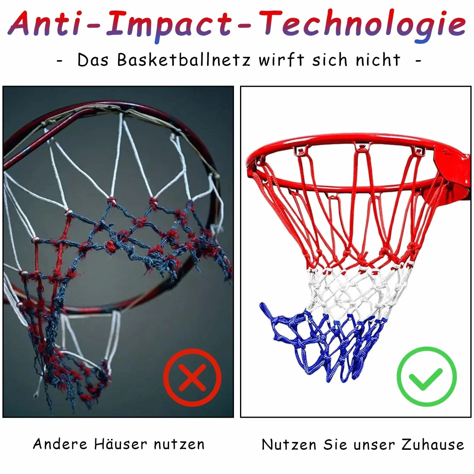 Lot de 2 filets de rechange professionnels de basket-ball en nylon, 12 boucles, résistants aux intempéries