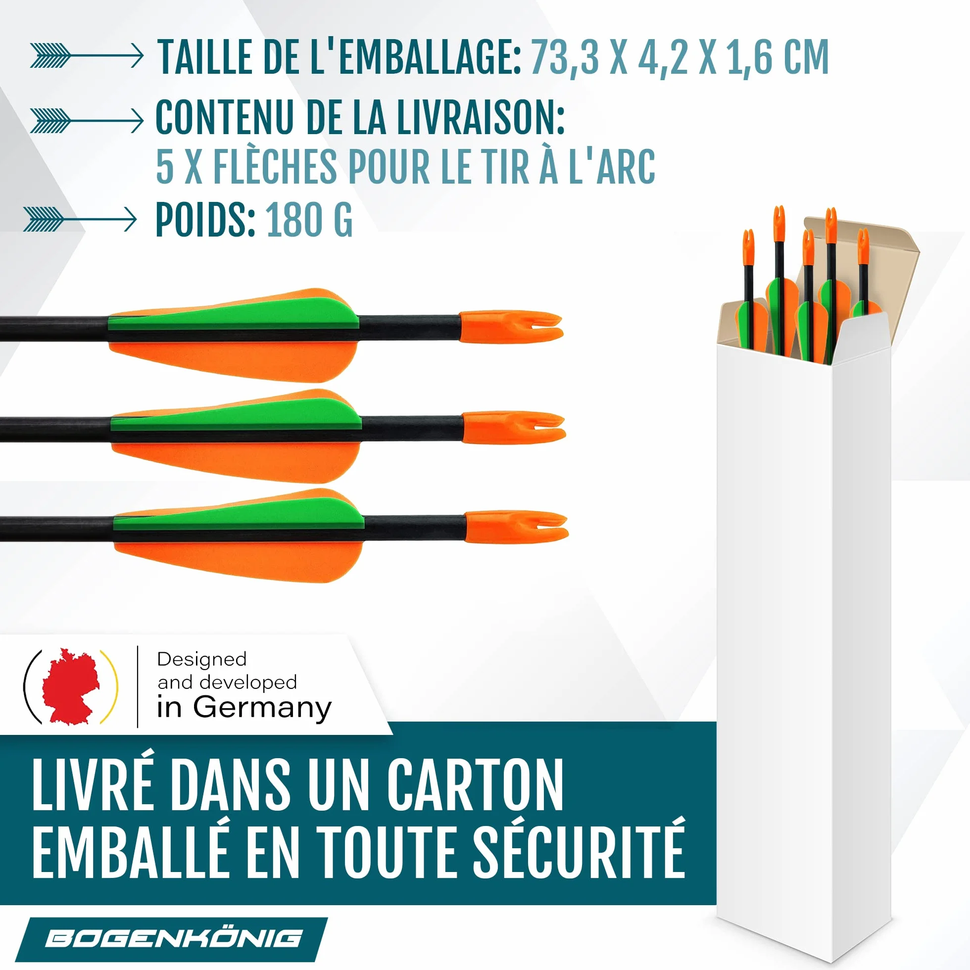 Flèches Tir à l'arc Fibre de Verre Pointe Métal 28 Pouces Lot 5