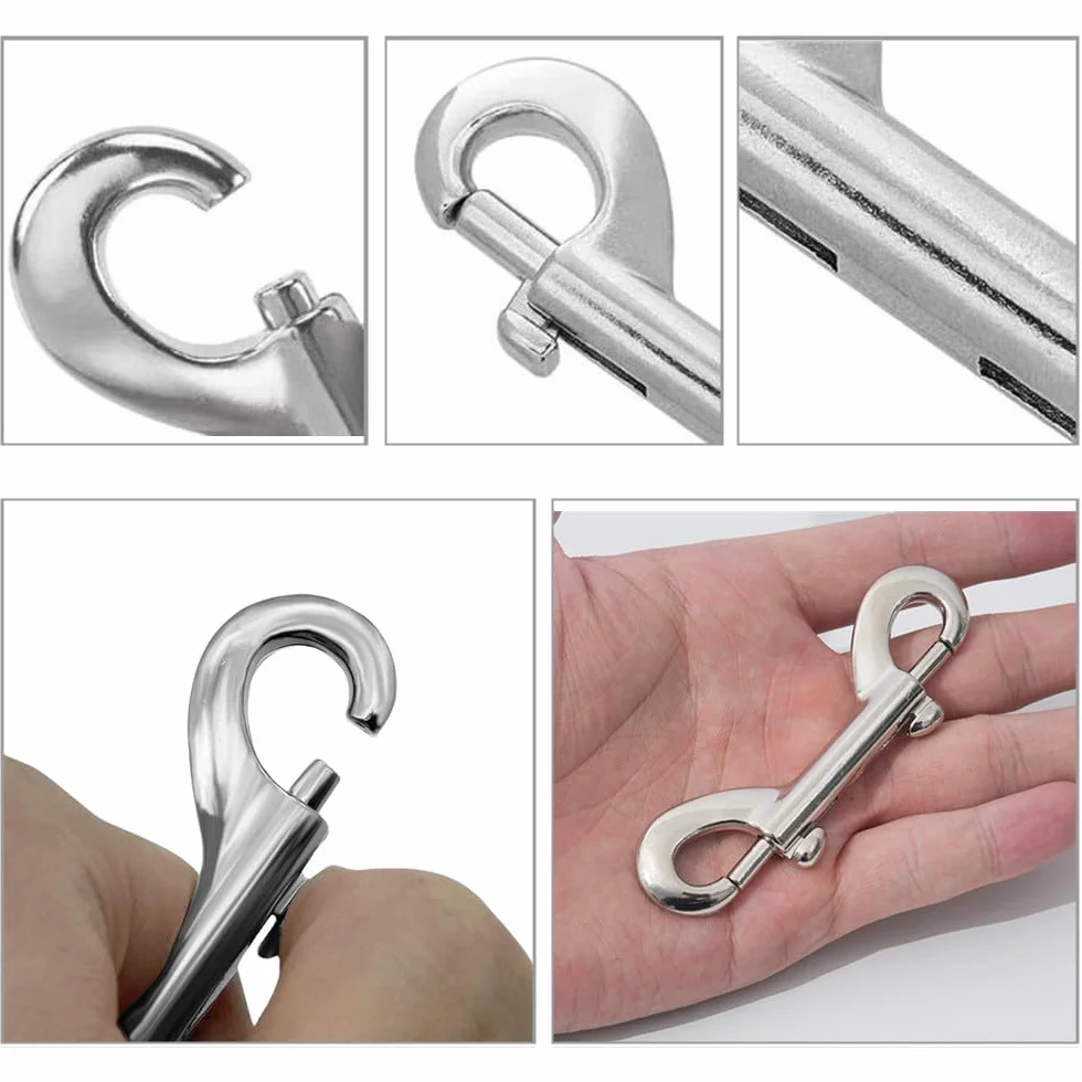 Lot de 8 mousquetons à double extrémité en acier inoxydable pour laisses chien, camping, porte-clés