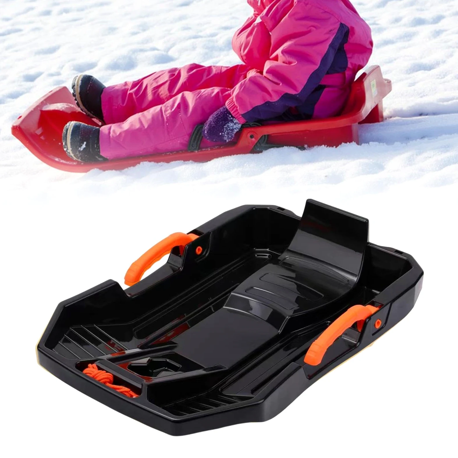 Luge pour Enfants Luge de Descente Neige Traîneau Portatif Poignée de Frein Légère et Solide Modèle avec Corde de Traction Adaptée Aux Sorties Hiverna