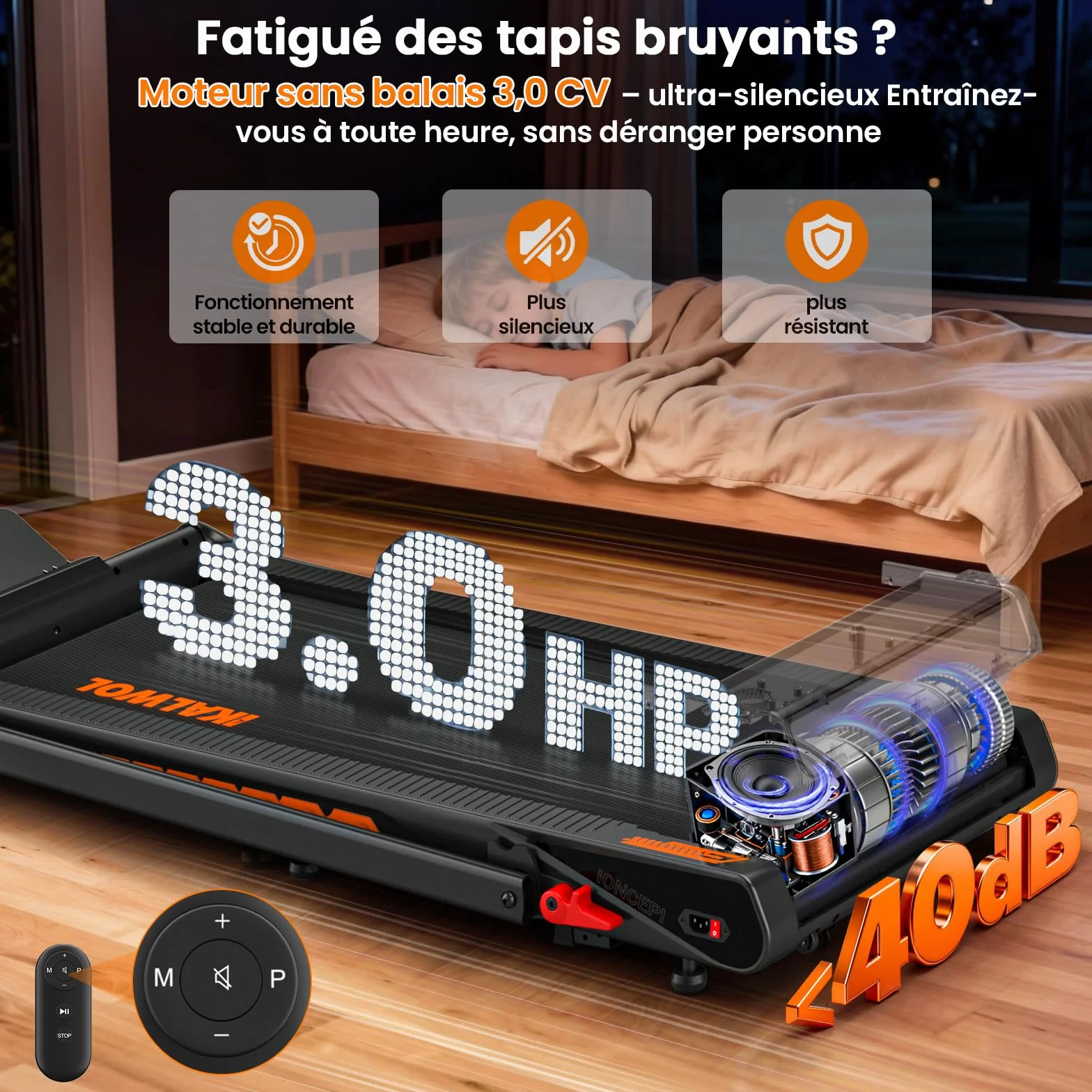 Tapis de Course 6 en 1 Pliable avec Enceinte Bluetooth, Moteur 3,0 CV, 12 KM/H, Charge 160 kg