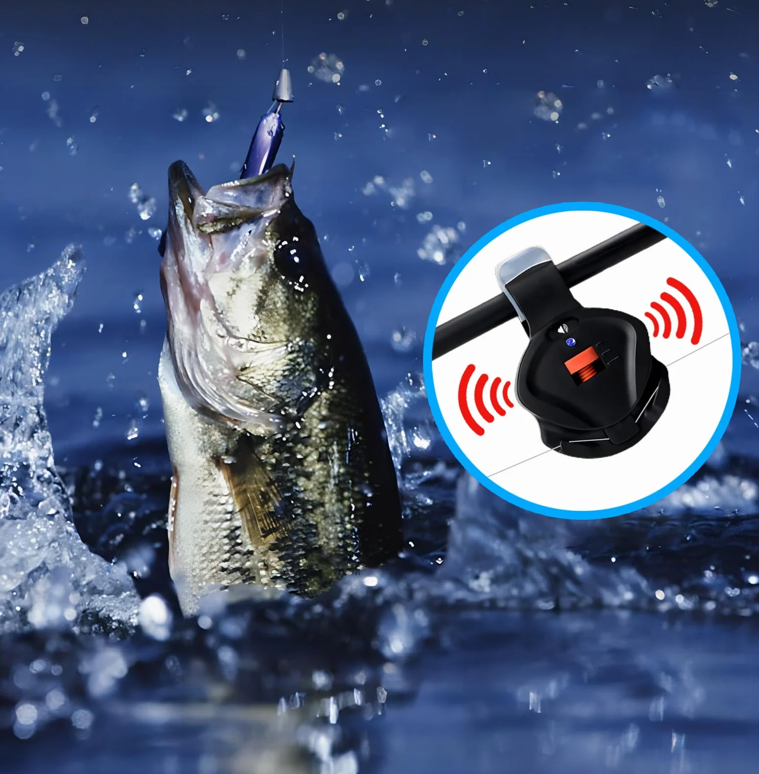 Mengshen Indicateur de touche de pêche, sonnerie d'alerte électronique avec son et lumière sensibilité du volume réglable à clipser sur la canne à pêche