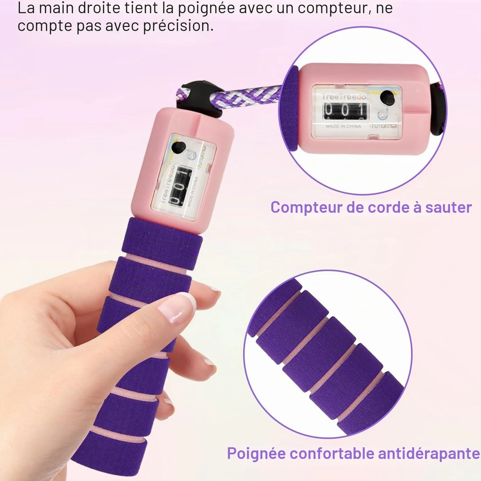 Corde à sauter fitness avec compteur pour enfants et sport, poignées en mousse confortables