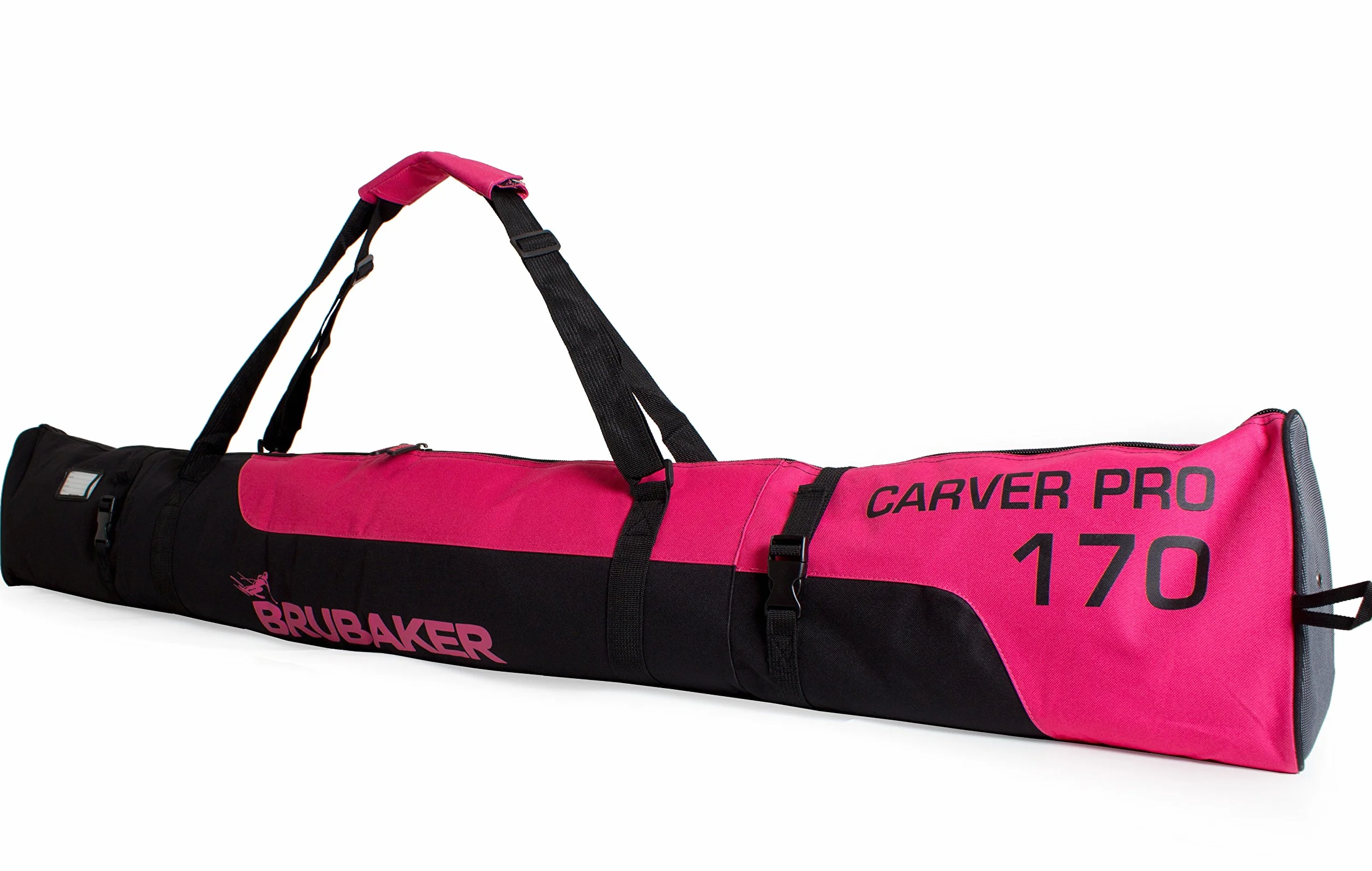 Brubaker Carver Pro Sac de Ski rembourré 1 Paire Skis bâtons Noir Rose 170 cm 190 cm