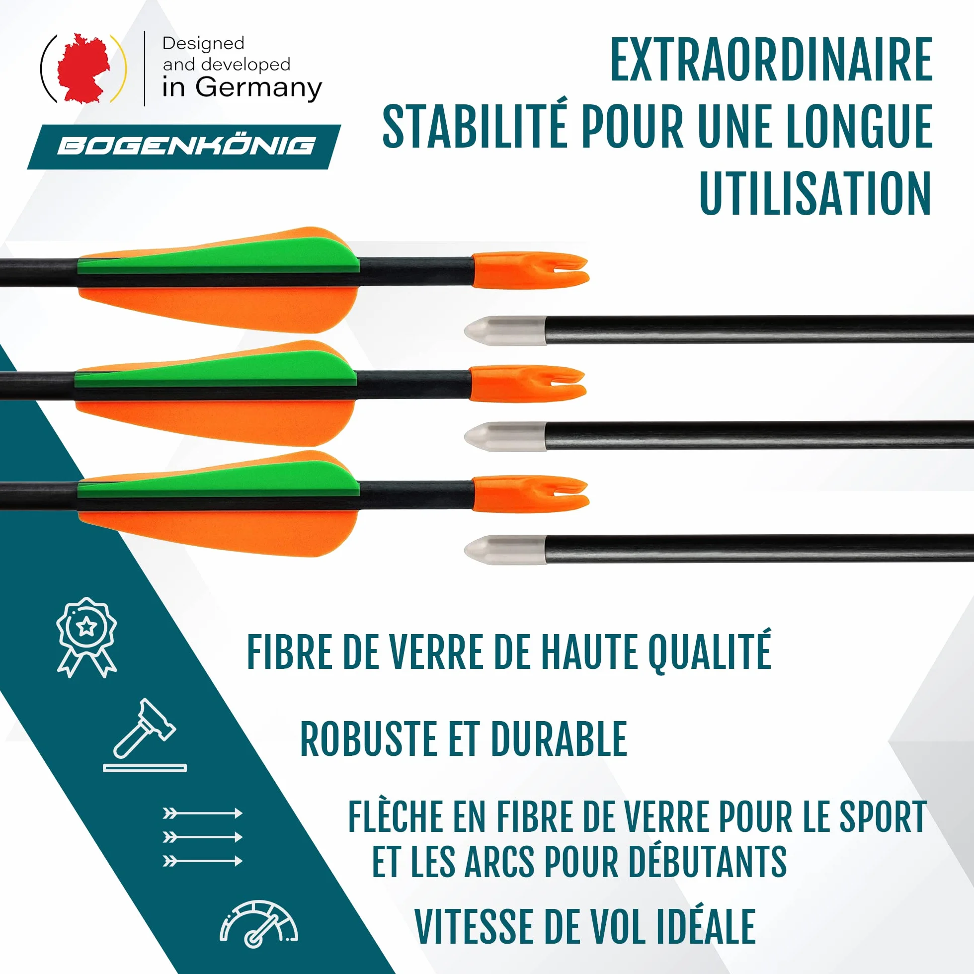 Flèches Tir à l'arc Fibre de Verre Pointe Métal 28 Pouces Lot 5