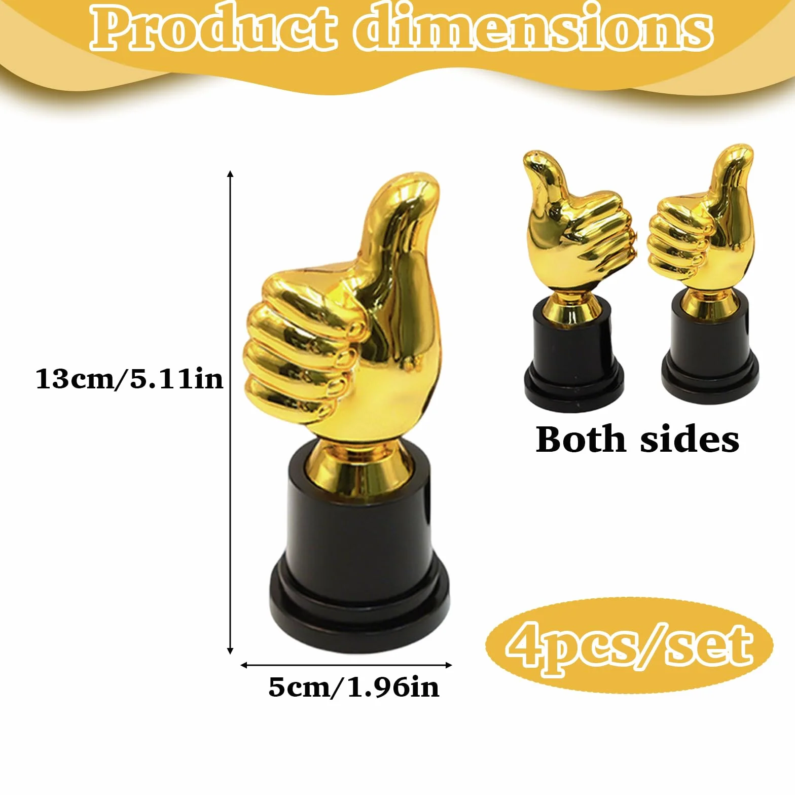 4 Pièces Plastic Gold Trophy Award 13 x 5 cm Trophee Forme du Pouce Classique Mini-Trophée Récompense Enfant Mini Trophies pour Objets Cérémonie Récompenses Objets Commémoratifs (Doré)