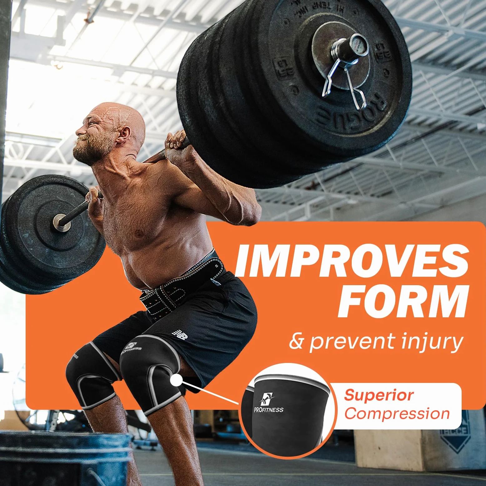 ProFitness Lot de 2 genouillères de compression antidérapantes de 7 mm d'épaisseur pour l'haltérophilie et le Cross-Training avec sac de transport – Équipement d'entraînement à domicile