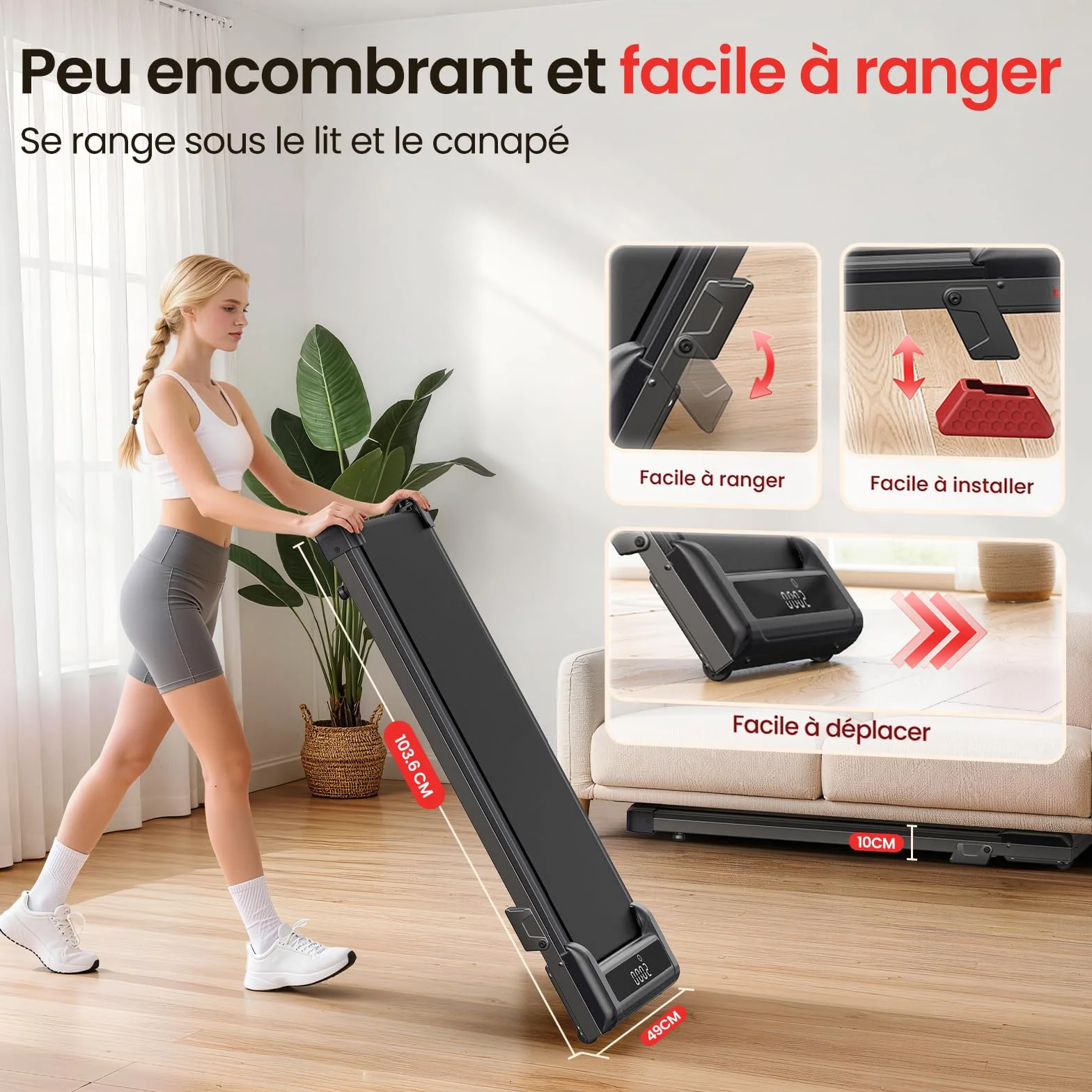 Tapis de Course 3 en 1 Pente 7% 8 km/h 2,5 CV Charge 130 kg Écran LCD