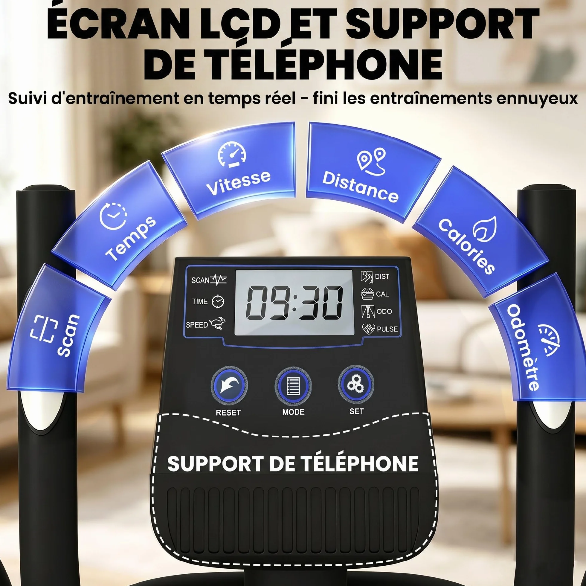 SPORTNOW Vélo Elliptique Magnétique avec Écran LCD, Résistance 8 Niveaux, Capteur Pouls, Bluetooth, Charge 120 kg, Gris