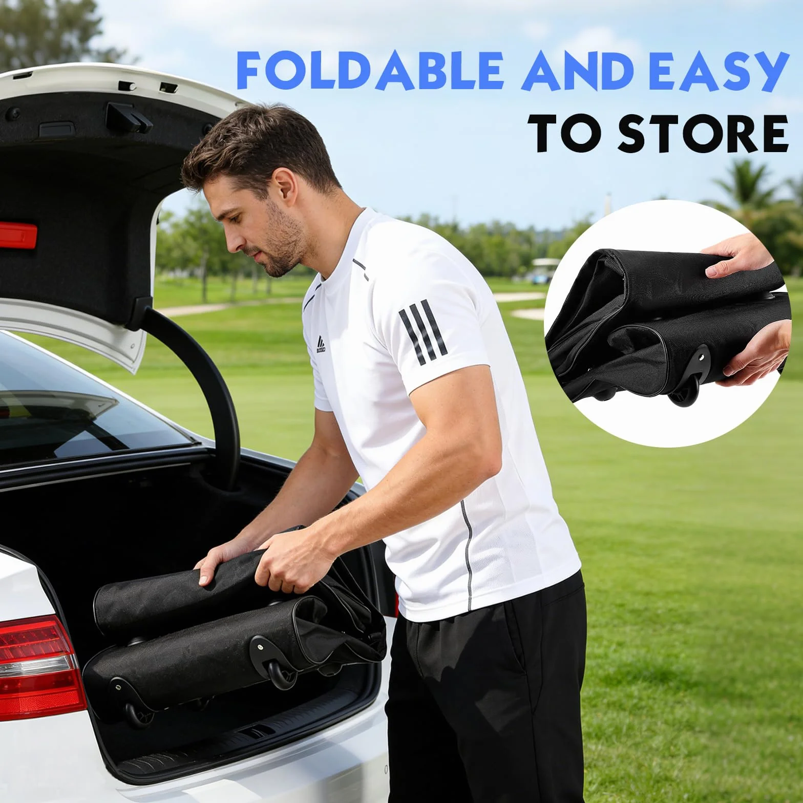 Sac de Voyage Golf avec Roues 128x38x23cm Oxford 900D Pliable Résistant à l'Eau Noir