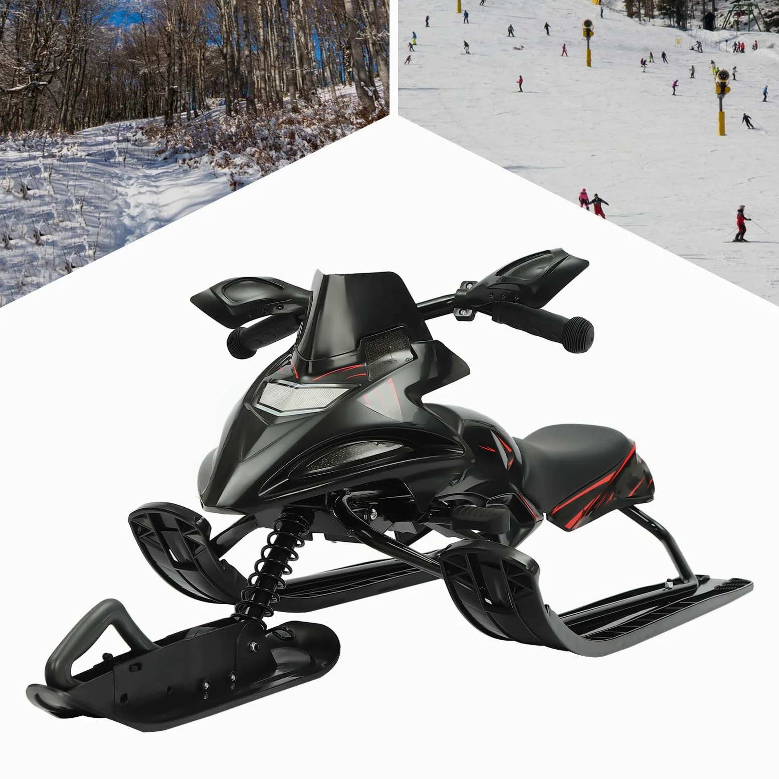 Luge de direction pour enfants avec freins, idéale pour les sports de neige en polyéthylène et fer, convient aux enfants de plus de 3 ans, avec rembourrage réglable et capacité de charge stable