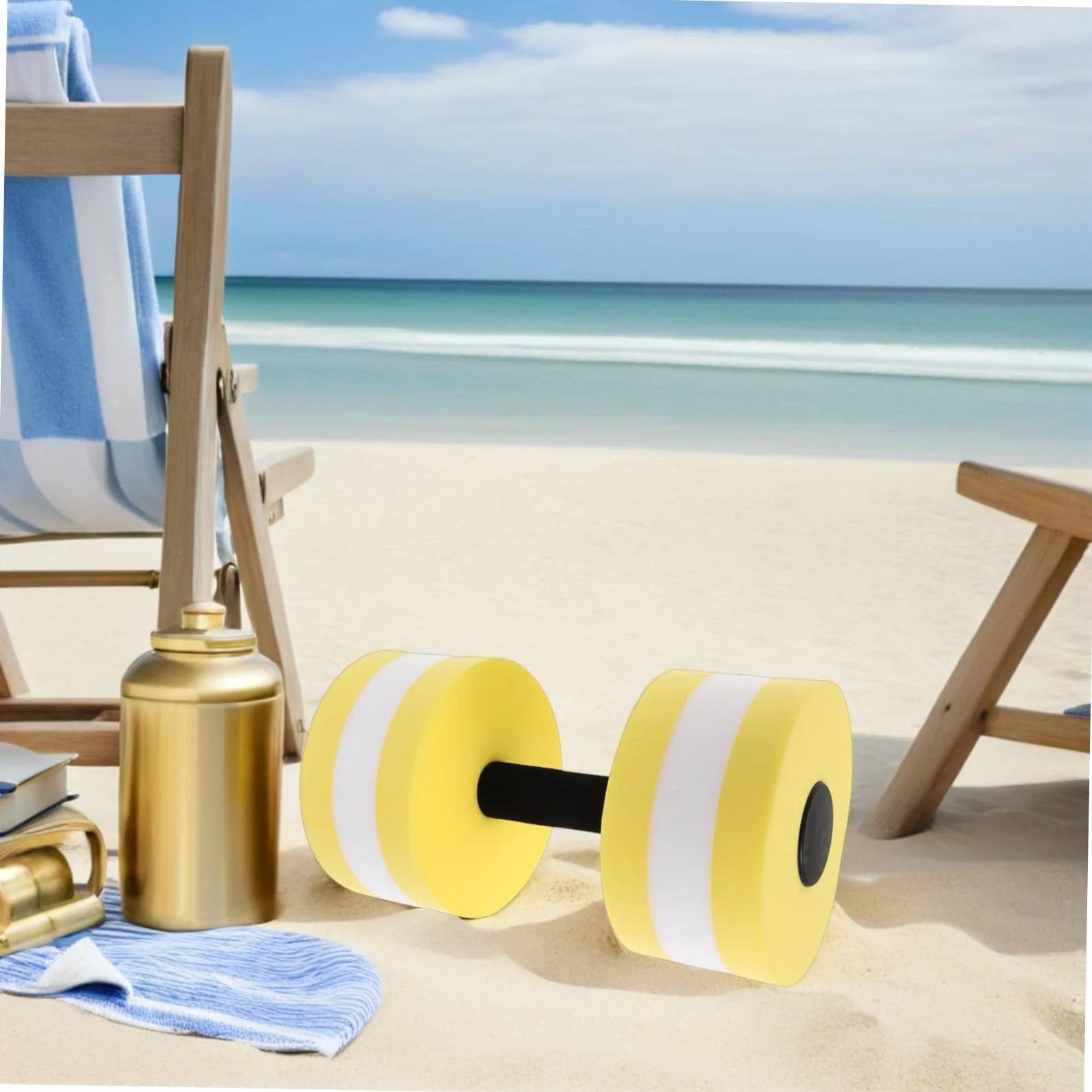 Zerodeko Haltères pour Exercices Aquatiques en Eva Légères et Flottantes, Lot 2 Pièces Jaune et Blanc, Accessoires Piscine Aquagym pour Tonification Musculaire et Remise