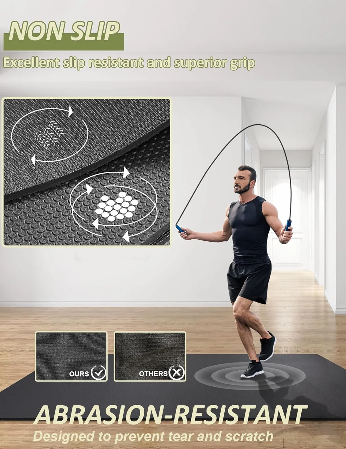 Innhom tapis de protection antidérapant et très résistant pour appareils de fitness et sport (213 x 152 x 0,7 cm, noir)