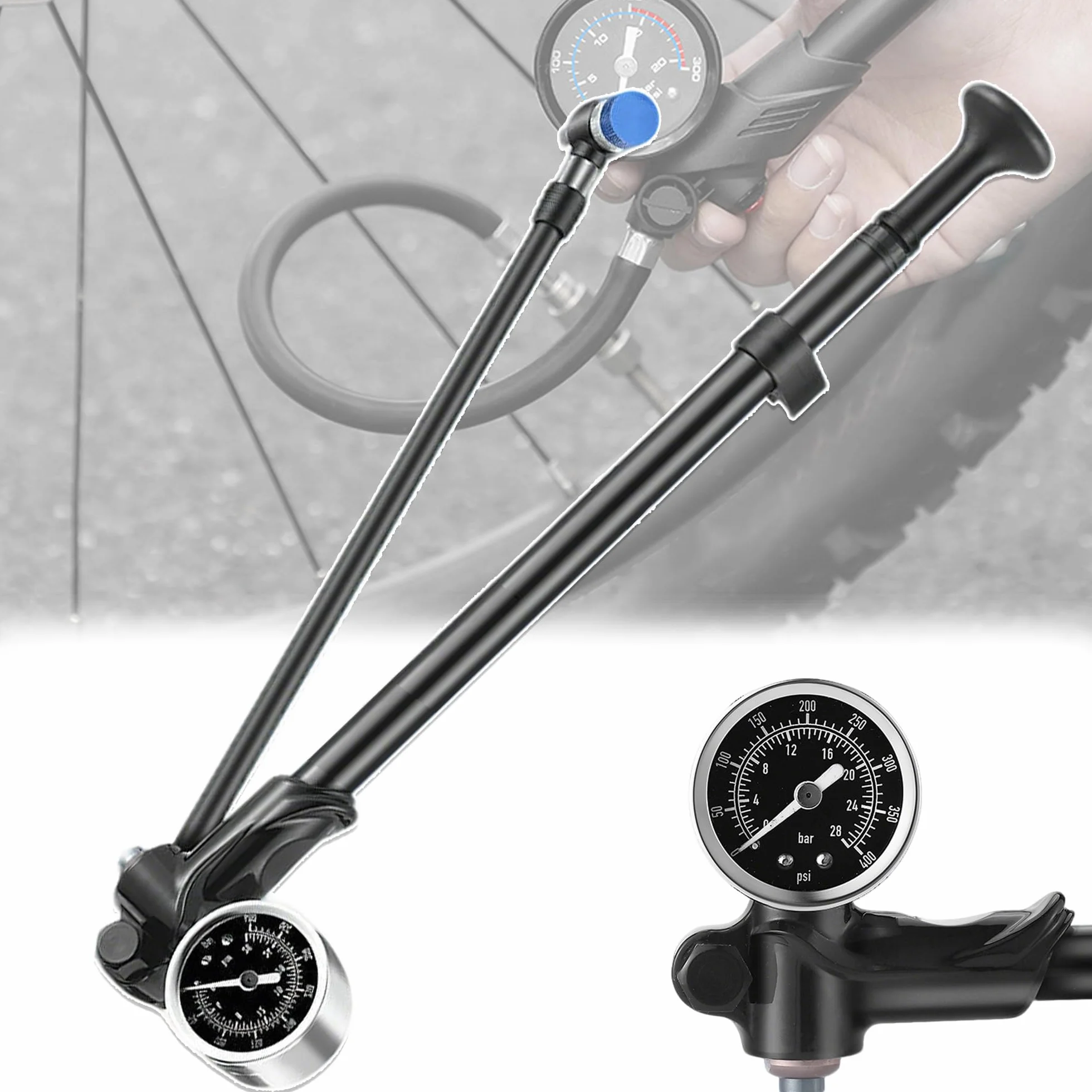 Pompe à Amortisseur Haute Pression 400 Psi avec Manomètre, Pompe de Choc pour Fourche et Suspension Arrière
