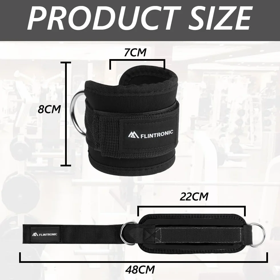 flintronic Sangle Cheville Musculation Poulie, Sangle de Cheville Réglable Gymnastique, Sangles Musculation avec Double Anneau D