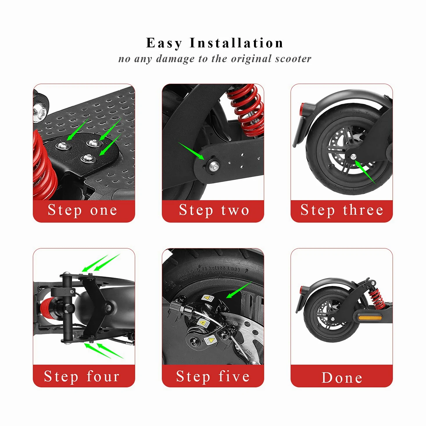 通用 Fututech Kit Suspension Arrière Scooter Electrique pour Xiaomi Pro Pro2 Amortisseur Garde-Boue Feu Arrière Accessoires Trottinettes Modification (Noir pour Pro Pro2)