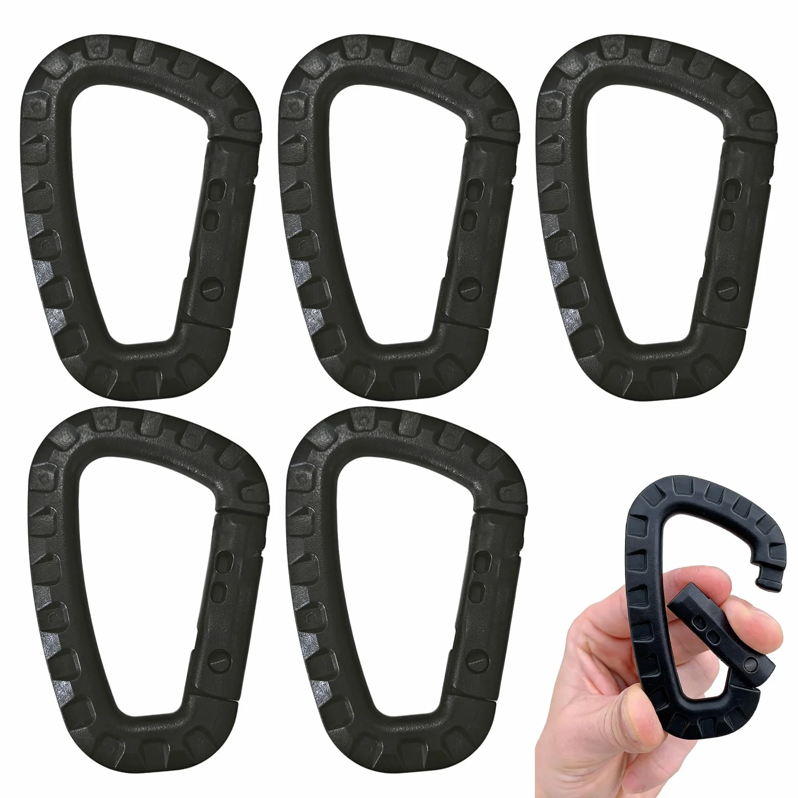 Mousquetons en Plastique Lot de 5 Noir Fermeture à Ressort Forme de D Camping Randonnée