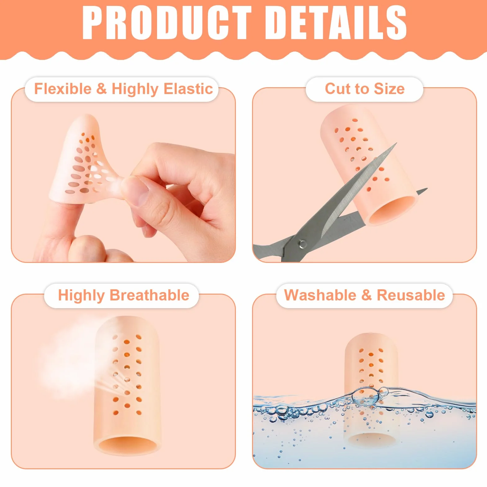 Protège Doigt Silicone 10 Pièces – Pansement Doigt Réutilisable, Protection Travail Bricolage Anti-Frottement