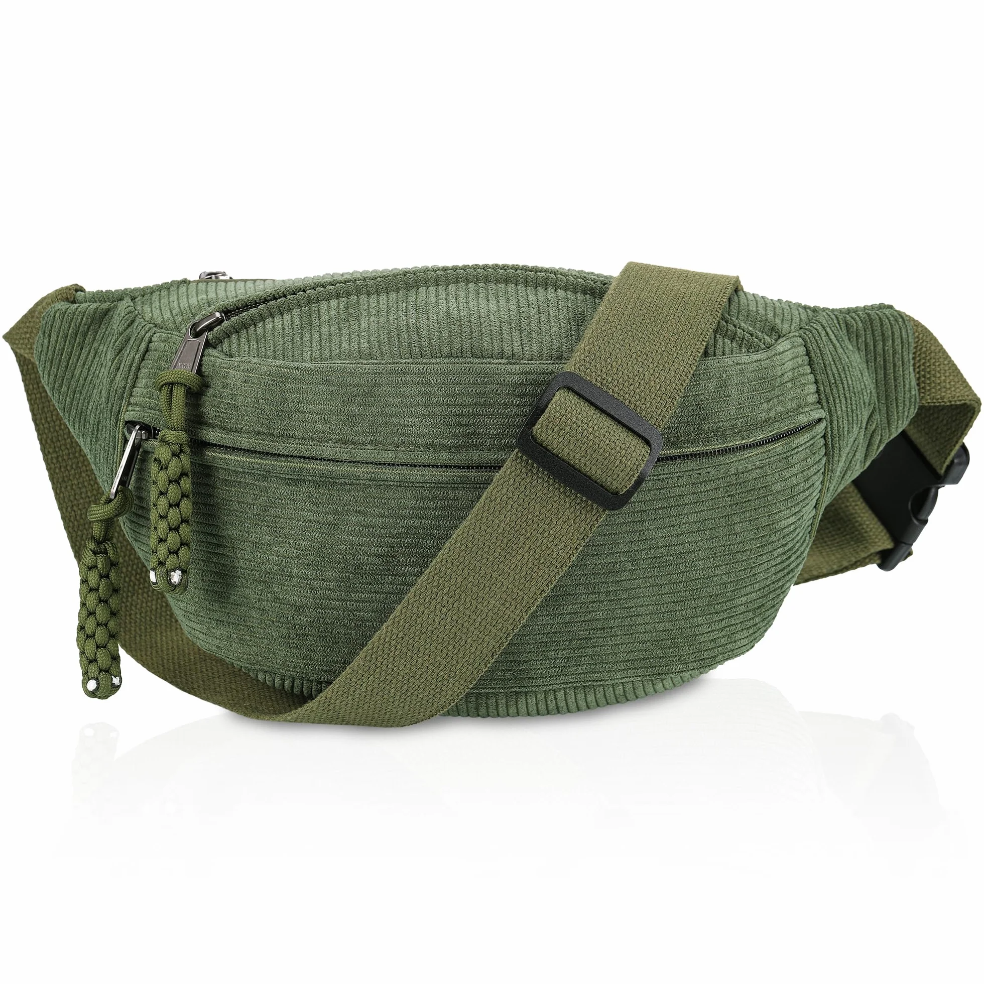 Sac Banane Femme Velours Côtelé Bandoulière Réglable Vert Randonnée Cyclisme
