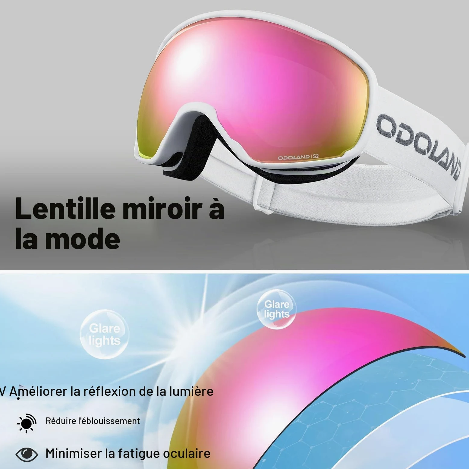 Odoland Lunettes de Ski Masque de Snowboard pour Homme & Femme Anti-UV400, Anti-Buée, Coupe-Vent, Lunettes de Protection avec Lentille Sphérique