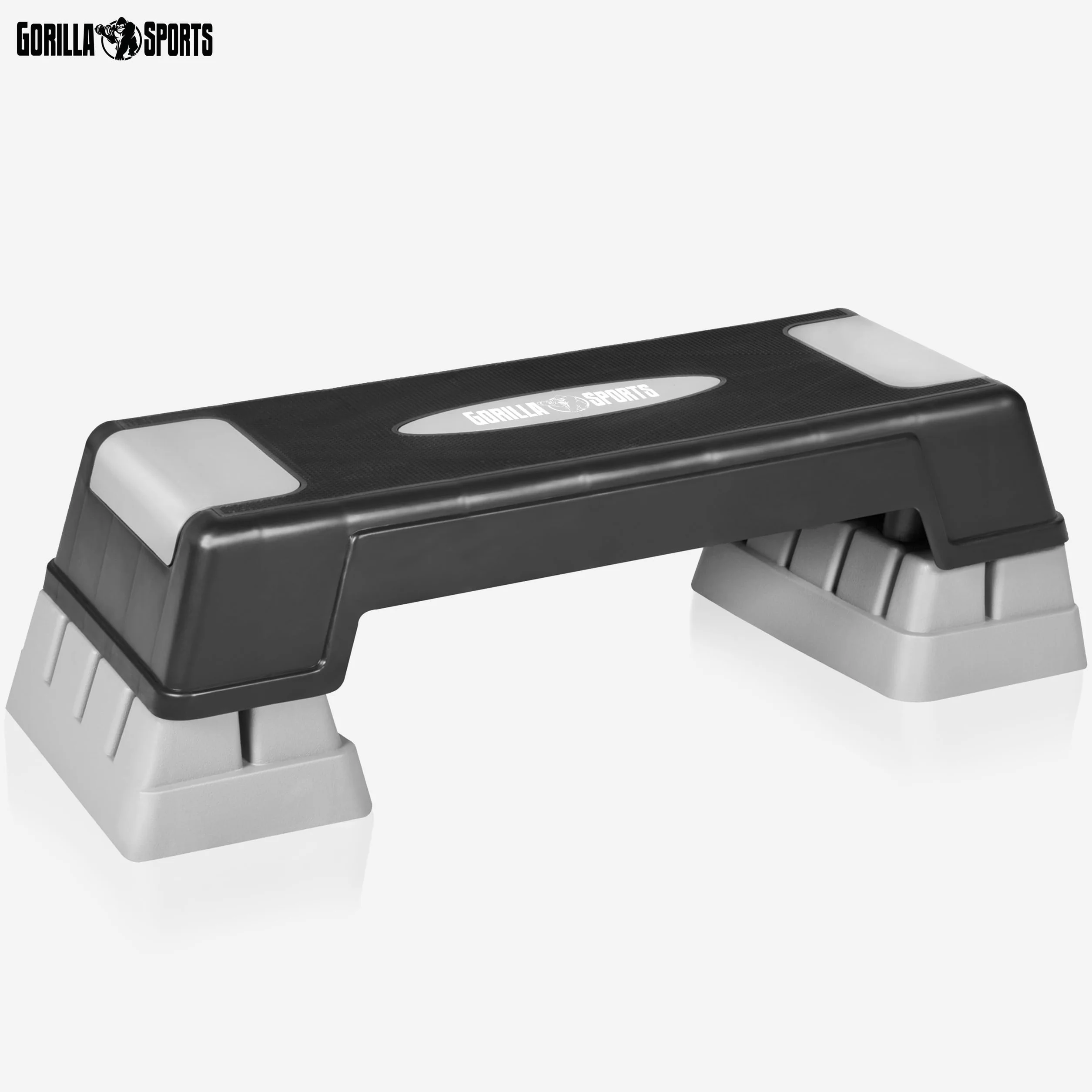 GORILLA SPORTS® Stepper d'Aérobic Hauteur Réglable 3 Niveaux, Antidérapant, Jusqu'à 300kg, Gris/Noir