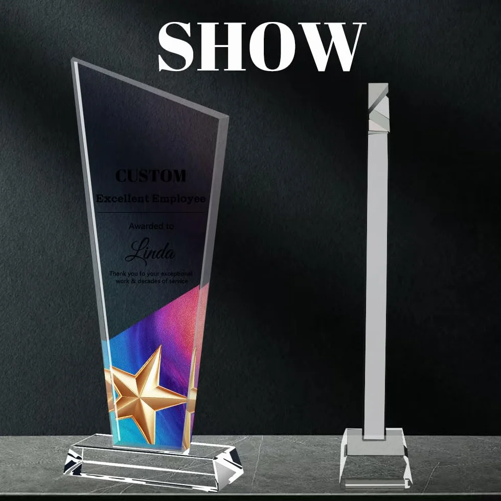 Trophée en Cristal Personnalisé | Plaque sur Mesure avec Logo/Photo/Texte | pour Événements d'entreprise, Sports et Reconnaissance Employé