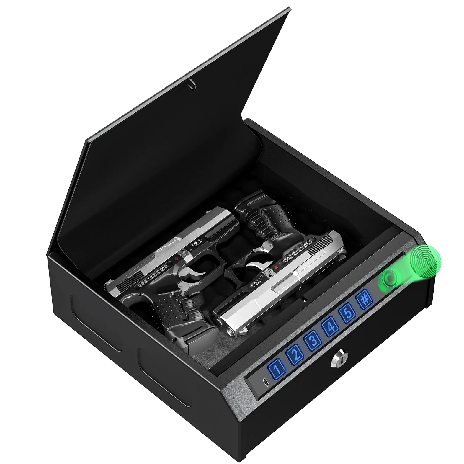 WASJOYE Coffre-fort pour pistolet biométrique à accès rapide, 3 en 1 pour empreintes digitales, code PIN et clé avec lumière LED, coffre-fort portable en alliage d'acier pour la maison et la voiture