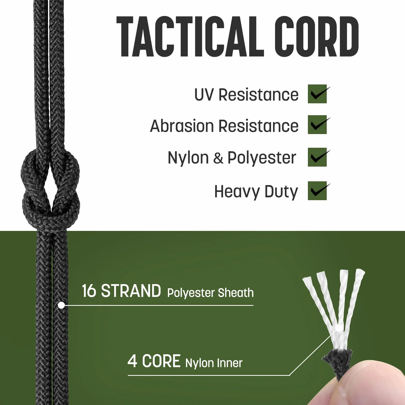 Paracorde 2,4mm x 30m 4 Brins 275lbs Nylon Polyester Résistance UV Abrasion Noir