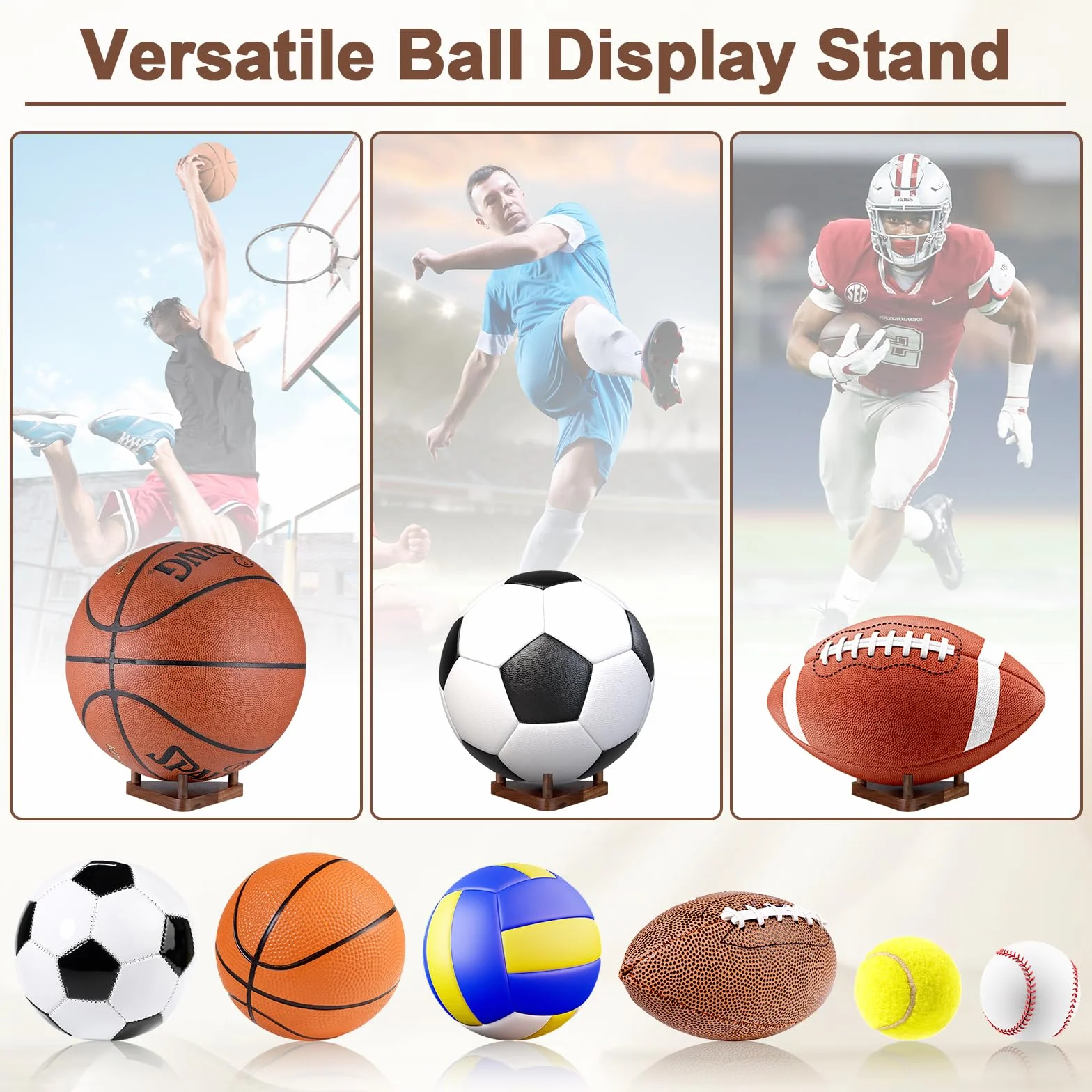 Fentar Porte Ballon en Bois - Support Stable pour Football, Basketball, Rugby, Volleyball