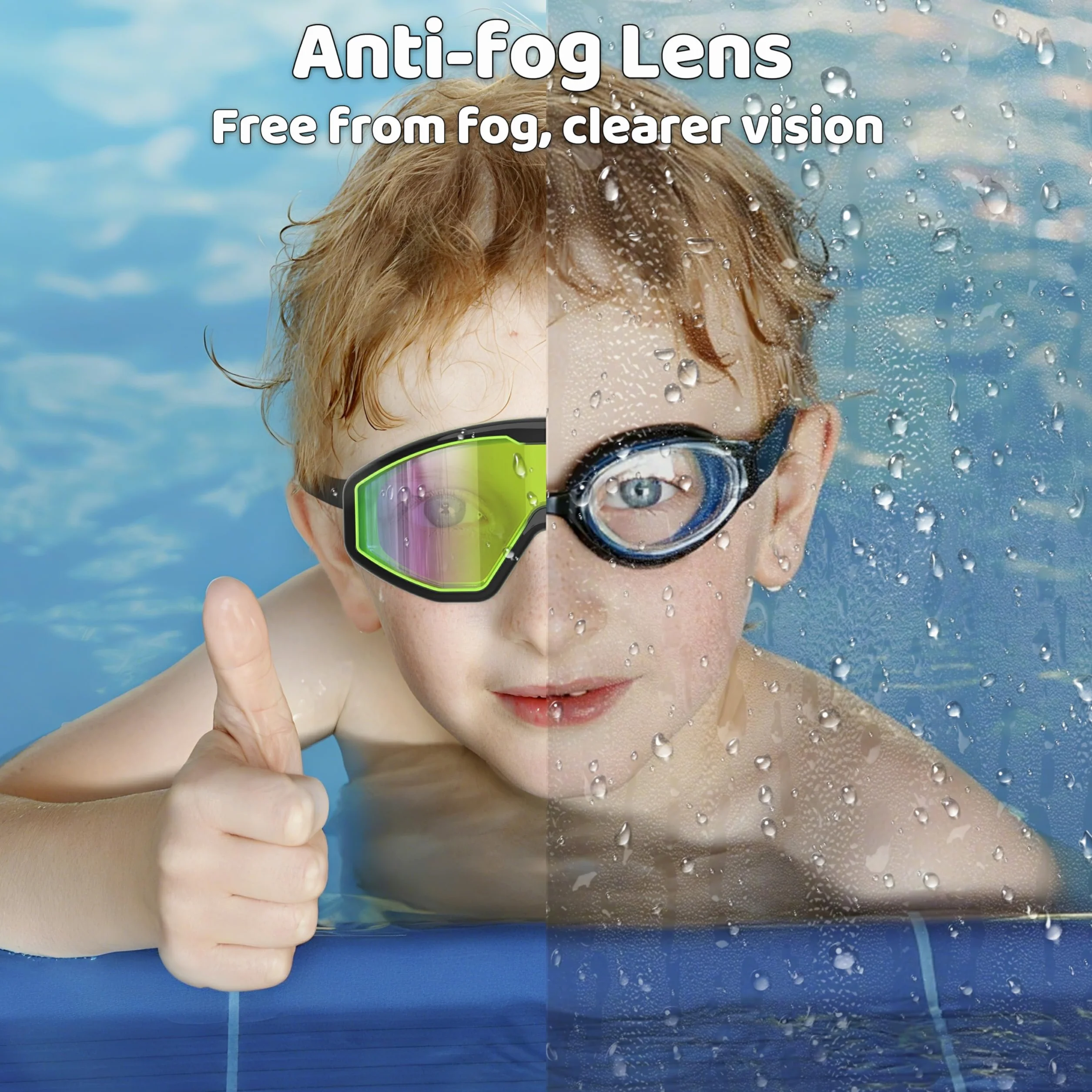 Lunettes de Natation Enfant Anti-Buée UV Vision Large Réglage 1 Bouton 3-12 Ans