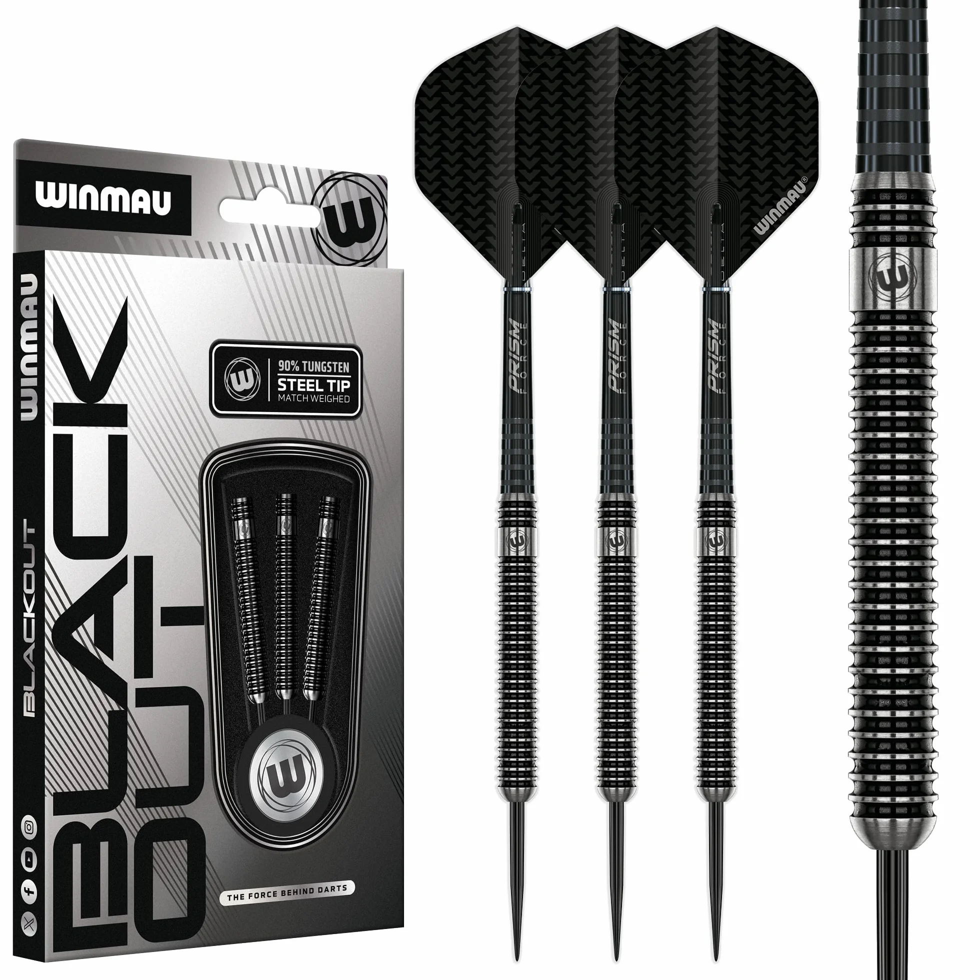Winmau Jeu de fléchettes en tungstène avec ailettes et tiges