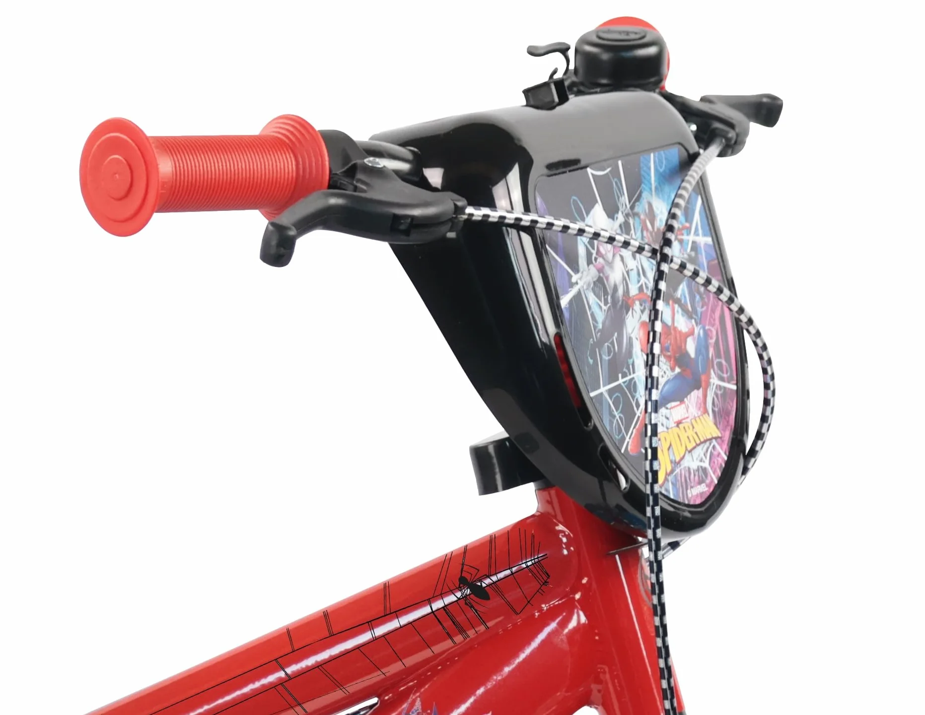 Vélo 14 Pouces Spiderman avec Freins, Roues à Rayons, Pneus Gonflables, Stabilisateurs et LEDs