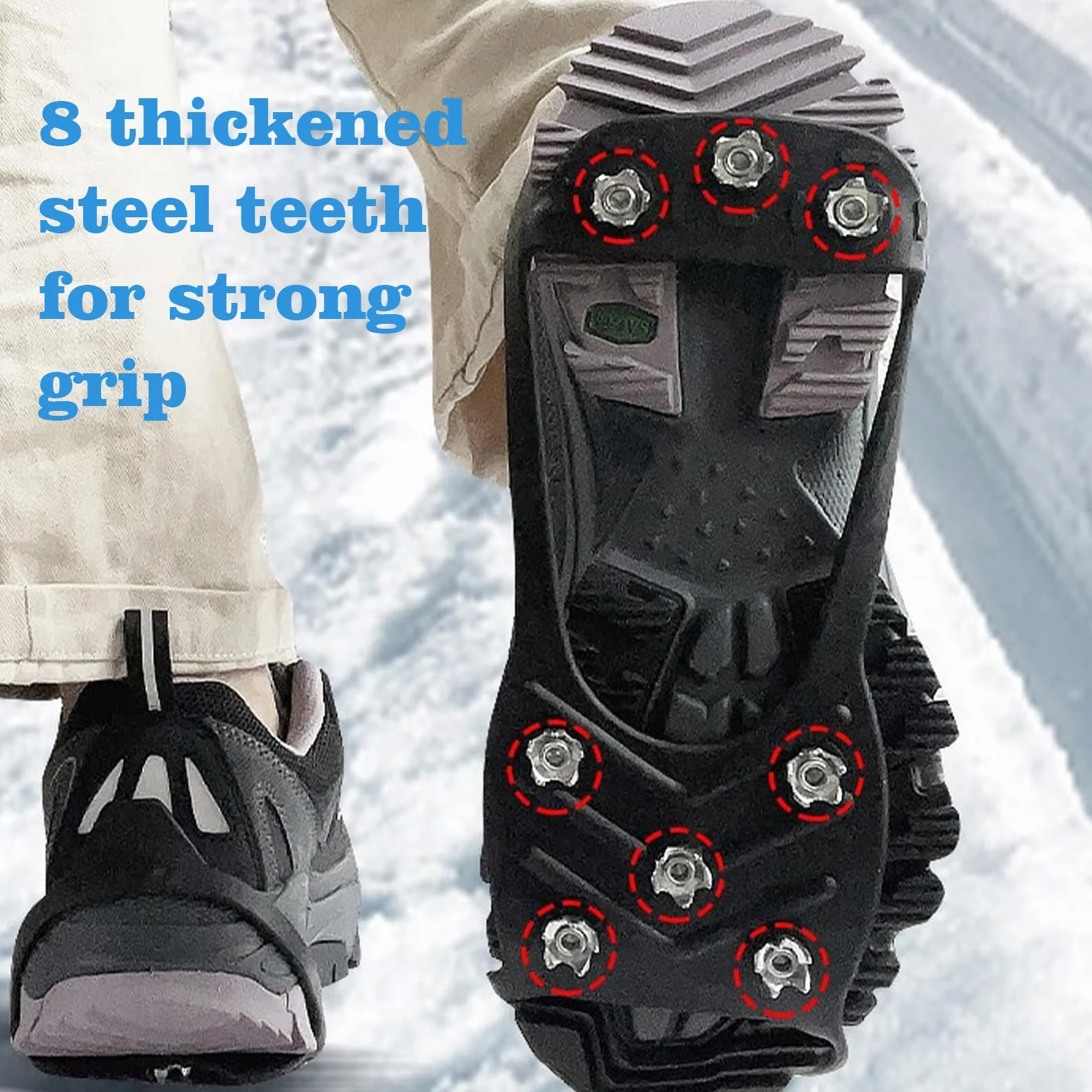 Crampons Neige Antidérapants avec Pointes en Acier Inoxydable 8 Dents