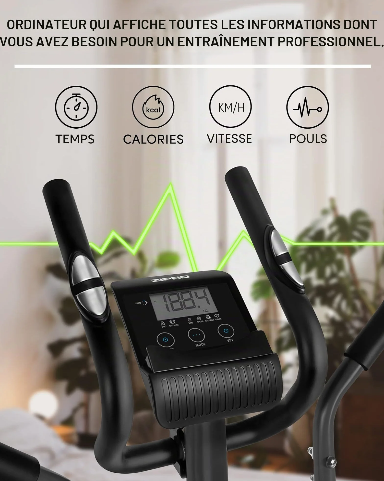 Zipro Crosstrainer Shox, vélo elliptique 120 kg, 8 Niveaux de résistance, équipement Cardio Domicile